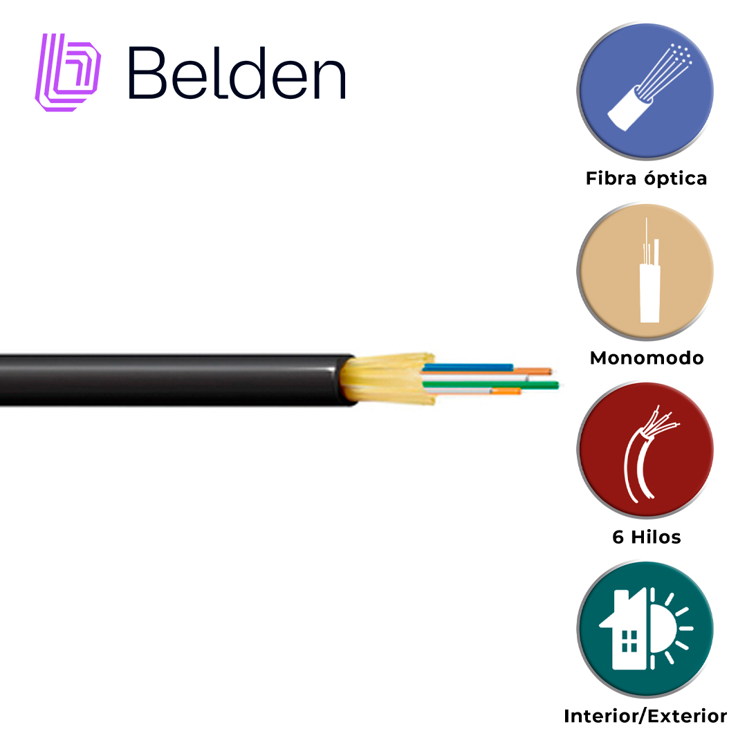 FIBRA OPTICA BELDEN FDSD006R9 / INTERIOR/EXTERIOR / NEGRO / OS2 / 6 HILOS / FORRO PVC / OFNR / BOBINA / 3,280 PIES 1,000 METROS