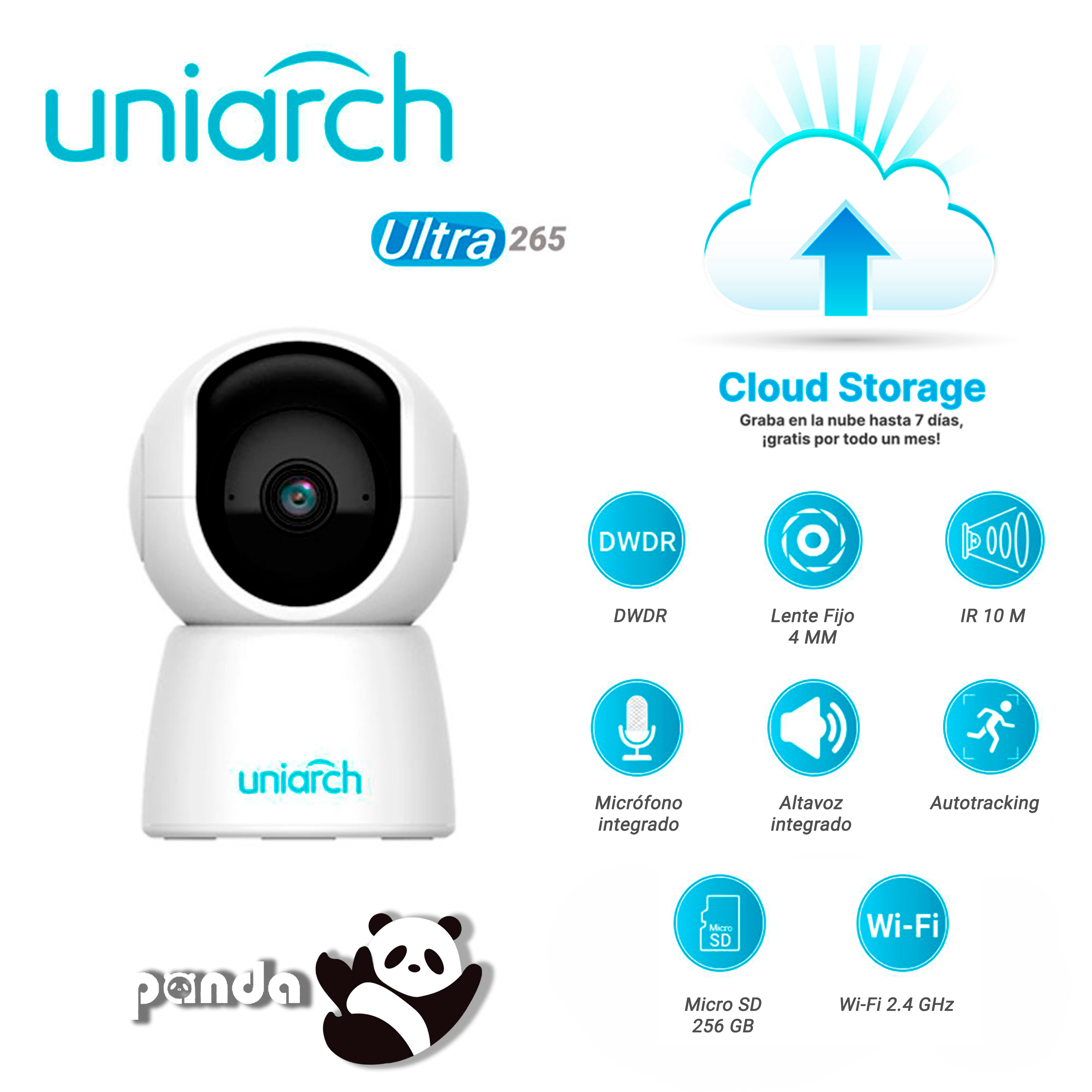 CAMARA IP MINI PT UNIARCH UHO-S2E / 2MP / ULTRA 265 / 5 VCC / DWDR / LENTE FIJO DE 3.6 MM / IR HASTA 10 M / MICROFONO Y ALTAVOZ INTEGRADO / HUMAN BODY DETECTION / AUTOTRACKING / RANURA PARA MICRO SD HASTA 256 GB / /WIFI 2.4 GHZ / CLOUD-STORAGE-GRATUITO-1MES