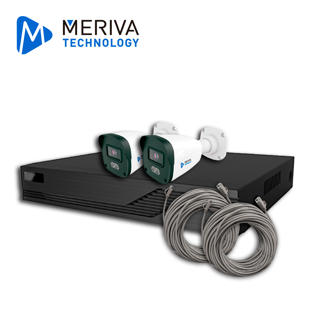 KIT DE VIDEOVIGILANCIA IP MERIVA TECHNOLOGY MKIP2MP-2B-4P 2 CÁMARAS BULLET IP MOB-203D DE 2MP LUZ DUAL CON MICROFONO INTEGRADO MIA 2.0 VIDEO ESTRUCTURADO - NVR MNVR-1744-4P CON POE INTEGRADO 4 CANALES / MIA 2.0 / LPR / ALMACENAMIENTO HASTA 10TB - 2 PATCH CORD CAT6 **NO INCLUYE HDD**SIN CAJA**