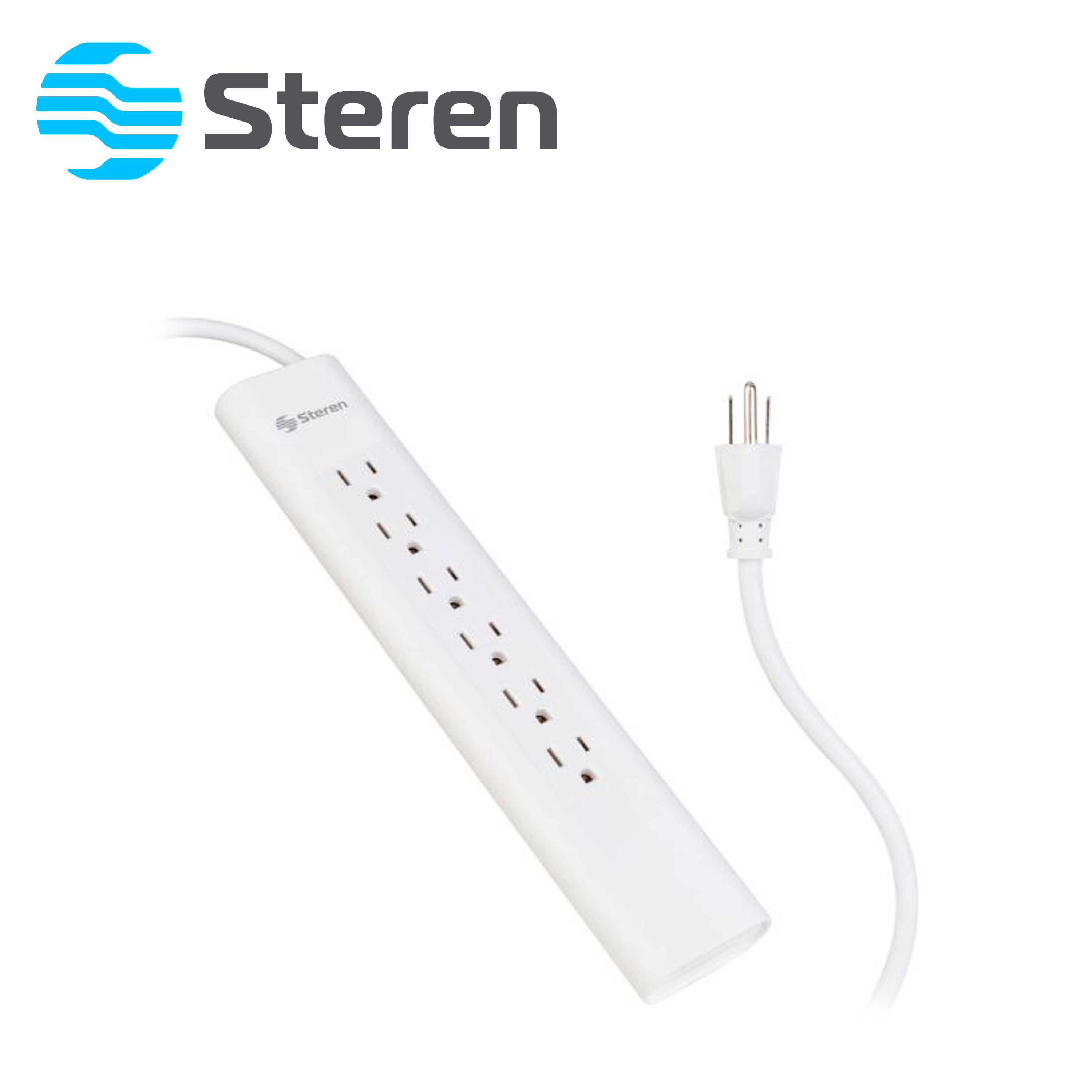 Multicontacto De 6 Salidas Verticales Polarizadas Steren Barra Barra Multi-v 6 Blanca Ideal Para Conectar Equipos De Computo Y Aparatos Electronicos