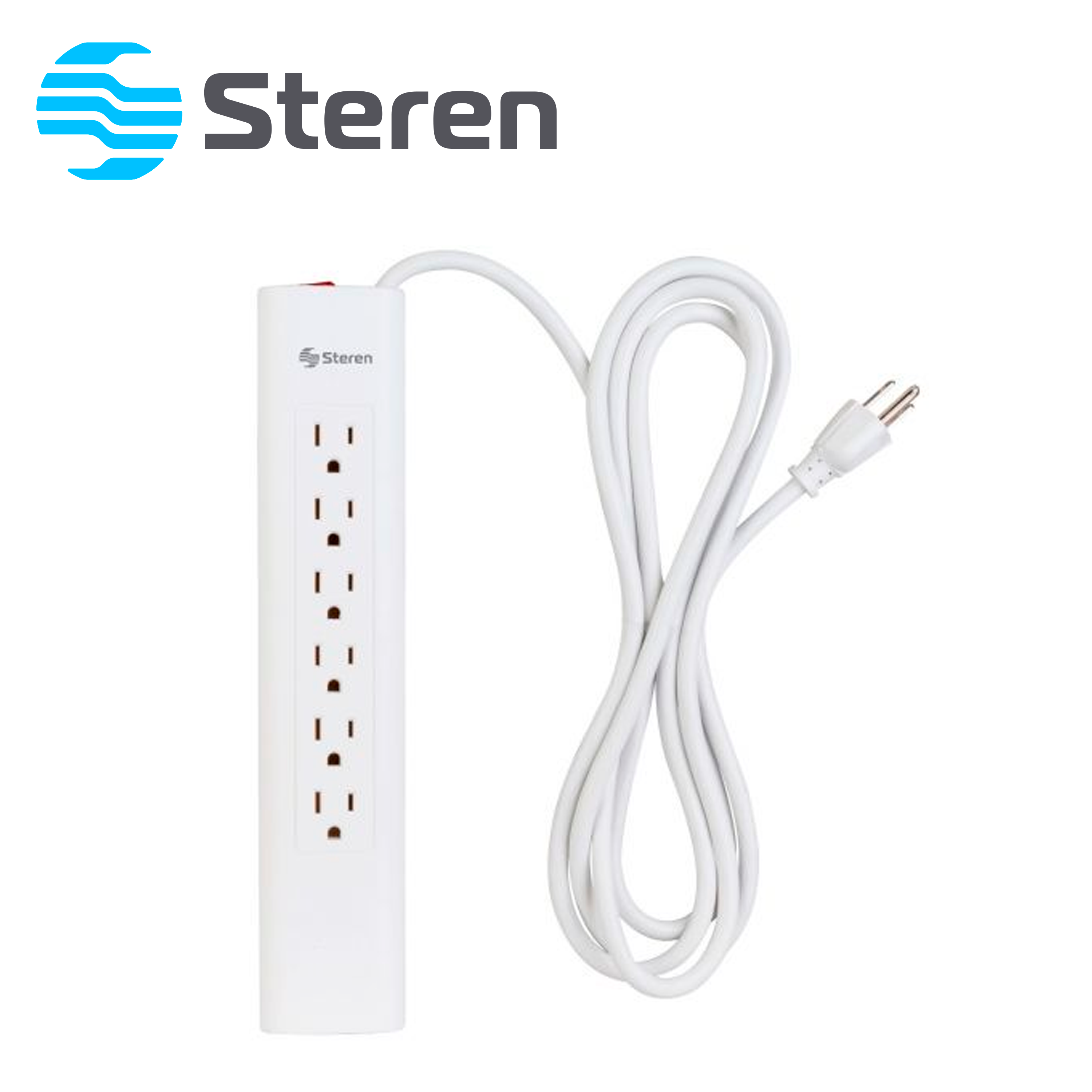 Multicontacto De 6 Salidas Verticales Polarizadas Steren Barra Barra Multi-v 6 Blanca Ideal Para Conectar Equipos De Computo Y Aparatos Electronicos