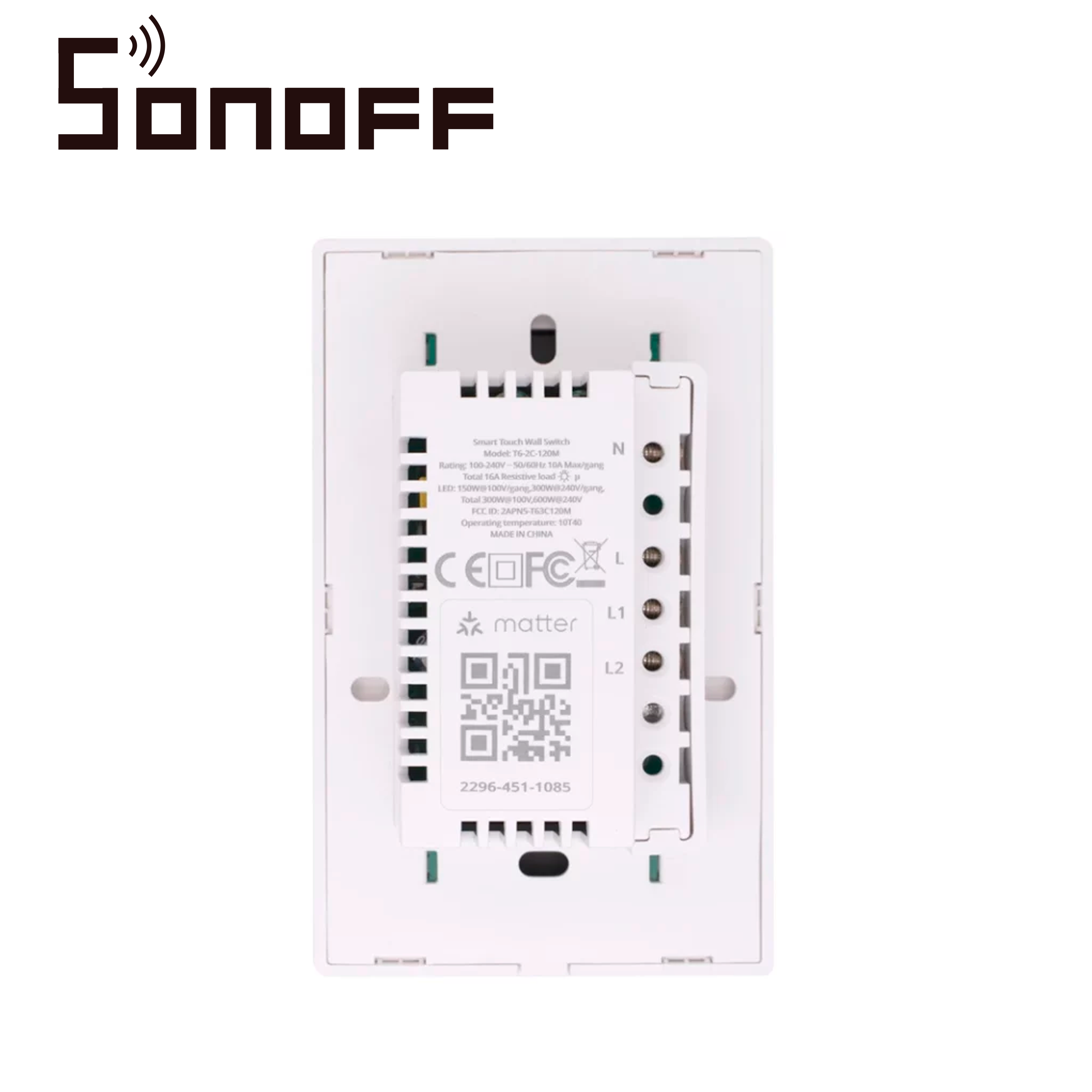 Apagador De Pared Touch Tx Gen2 Sonoff T6-2c-120m / 2CH On/off Inalambrico / Wifi 2.4GHZ / Color Blanco / Matter Compatible Apple Home/alexa/google Home/smartthings/ifttt / App Ios Y Android / Hasta 10AMP Por Canal