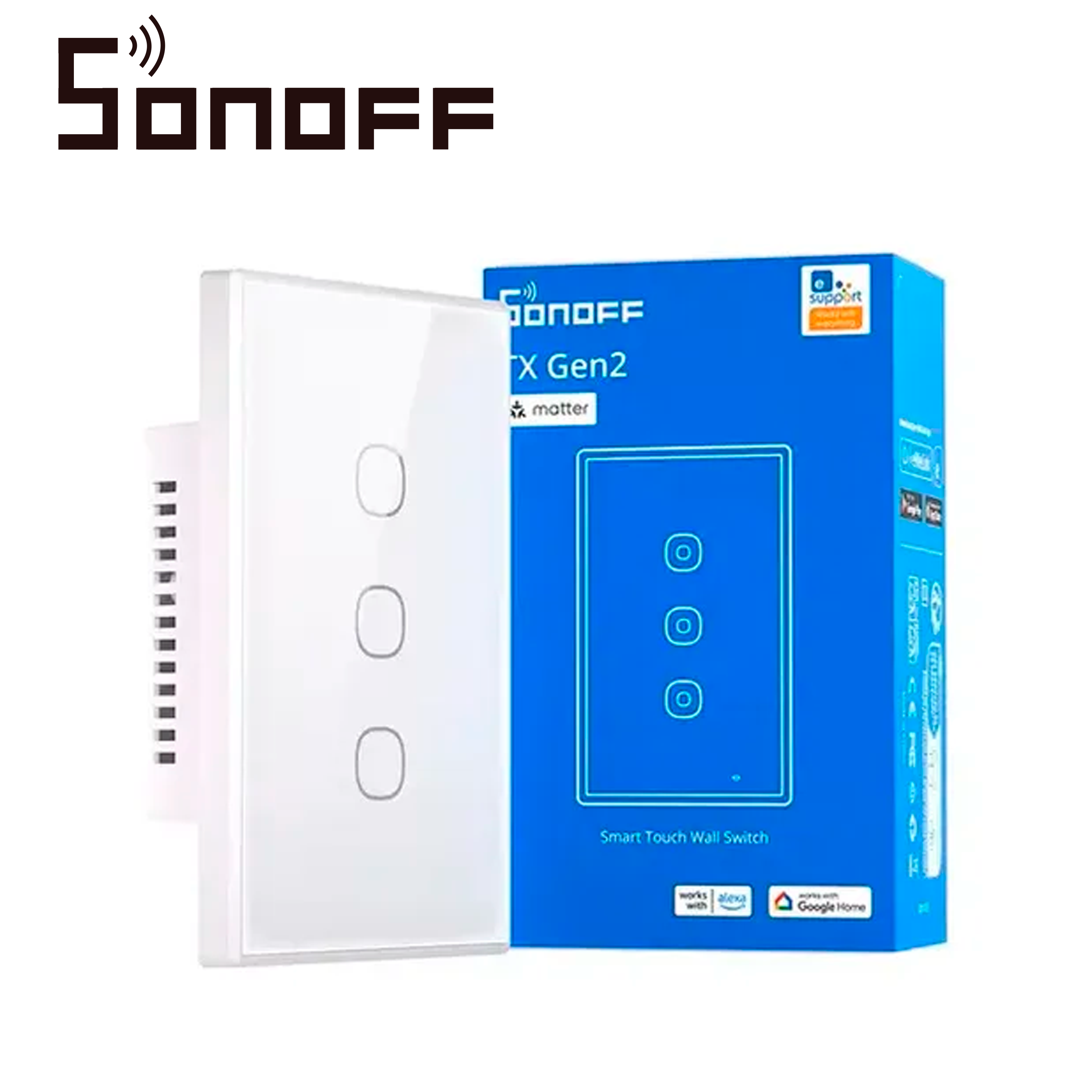 Apagador De Pared Touch Tx Gen2 Sonoff T6-3c-120m / 3CH On/off Inalambrico / Wifi 2.4GHZ / Color Blanco / Matter Compatible Apple Home/alexa/google Home/smartthings/ifttt / App Ios Y Android / Hasta 10AMP Por Canal
