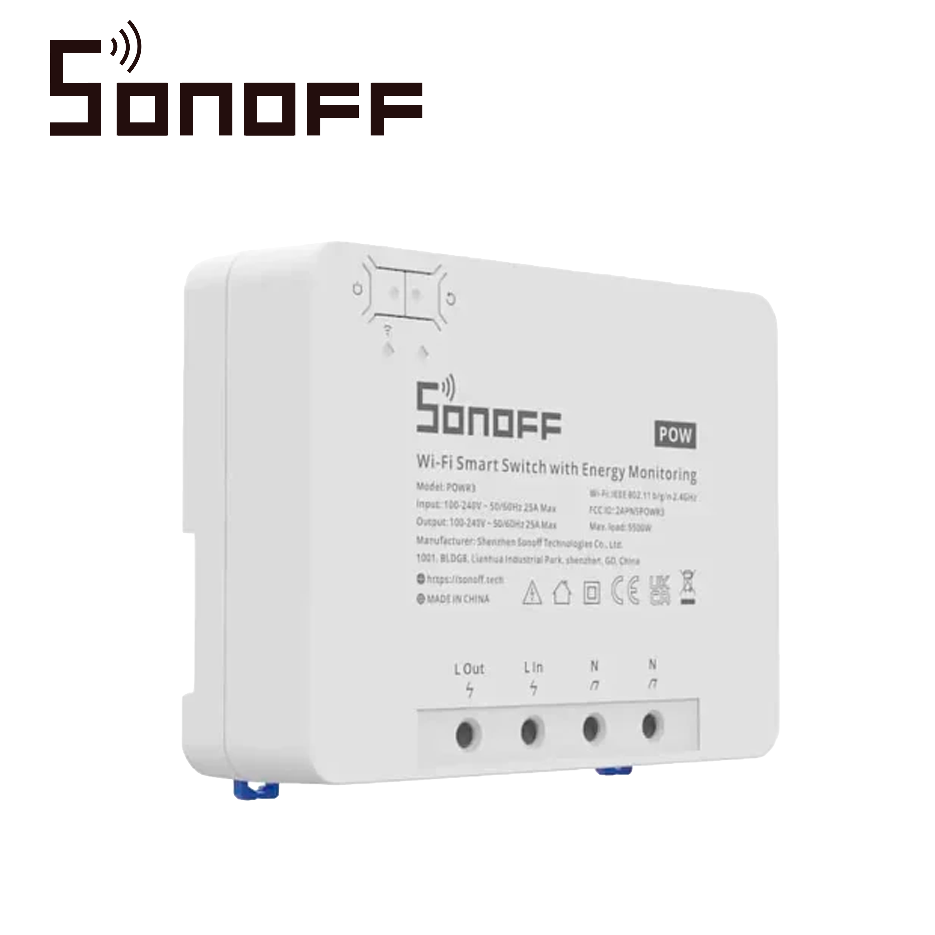 INTERRUPTOR INTELIGENTE ON/OFF DE POTENCIA SONOFF POWR3 / 1CH ON/OFF / MONITOREO Y CONTROL DE CONSUMO ELECTRICO / WIFI 2.4GHZ / COLOR BLANCO / COMPATIBLE CON ALEXA/GOOGLE HOME/IFTTT / APP IOS Y ANDROID / HASTA 25AMP