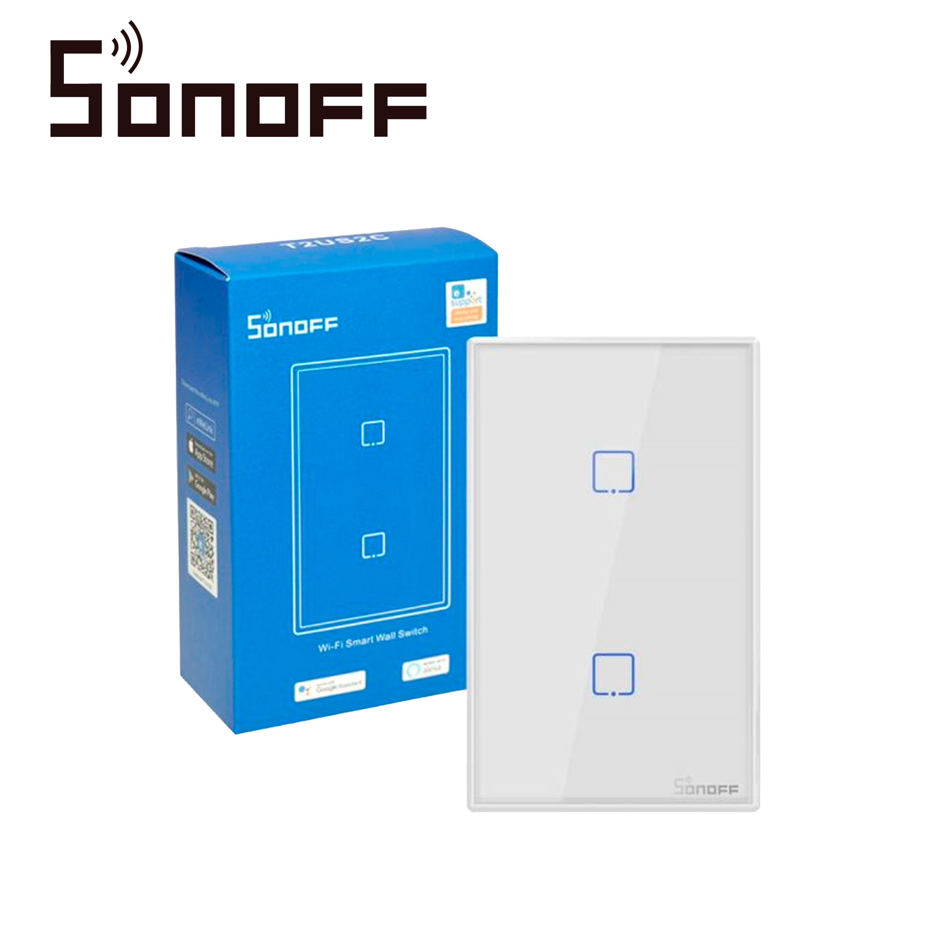 APAGADOR DE PARED TOUCH ON/OFF SONOFF T2US2C-TX / INALAMBRICO WIFI SMART HOME / TEMPORIZADOR PARA IOS Y ANDROID COMPATIBLE CON ALEXA/GOOGLE HOME/IFTTT / 2CH WIFI 2.4GHZ / RF 433 HASTA 2AMP POR