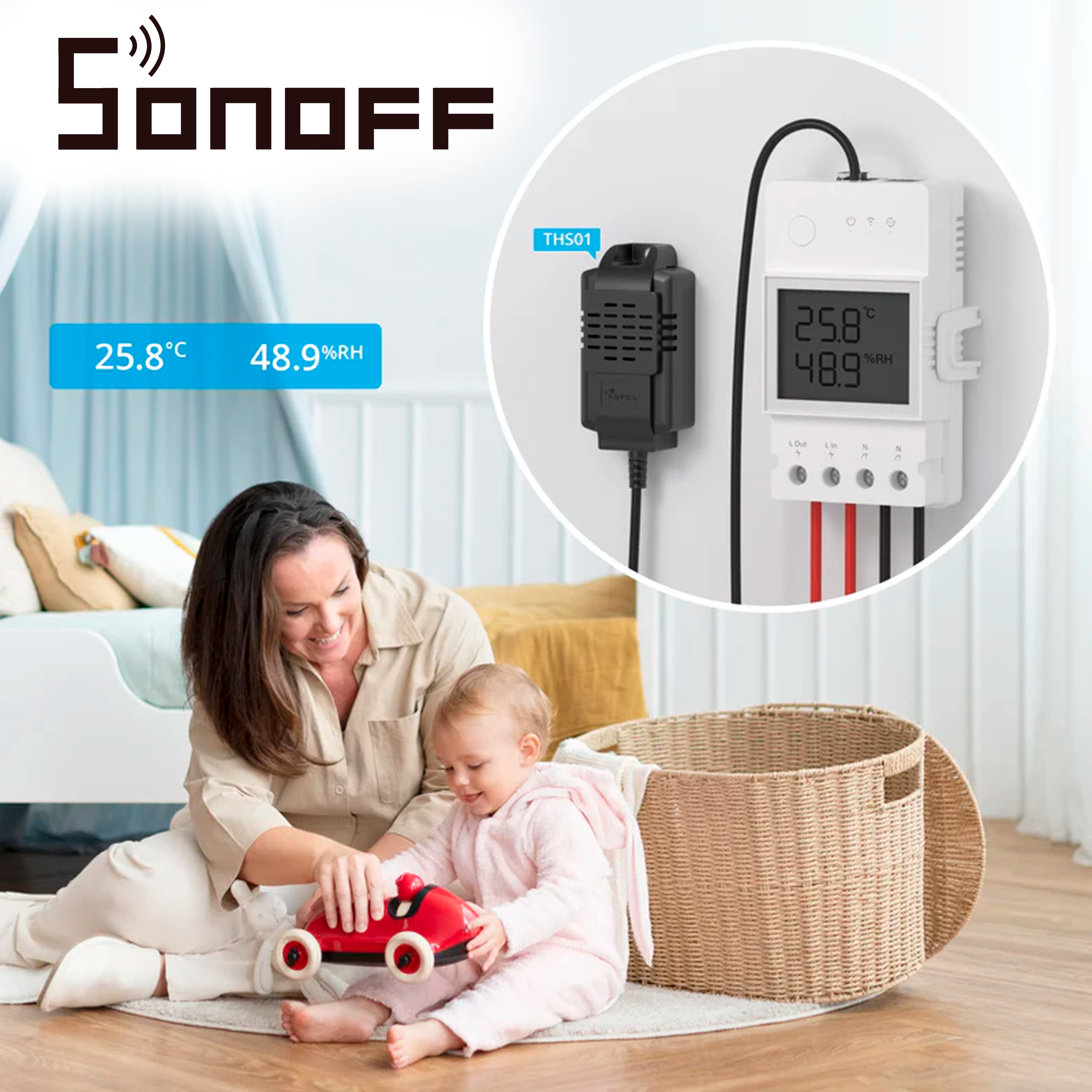 SENSOR DE TEMPERATURA Y HUMEDAD SONOFF MODELO THS01 COMPATIBLE CON THR320D