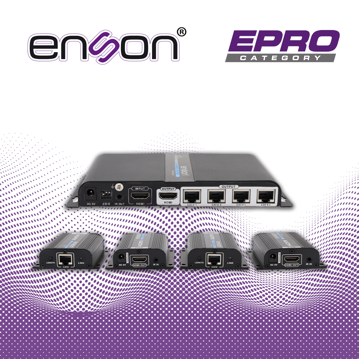 DISTRIBUIDOR EXTENSOR HDMI ENSON ENS-EX704 CON 4 EXTENSORES DE HASTA 40MTS CON CABLE 100% COBRE CAT6 A 1080P SALIDA HDMI LOCAL HDMI-LOOP Y CONTROL DE IR