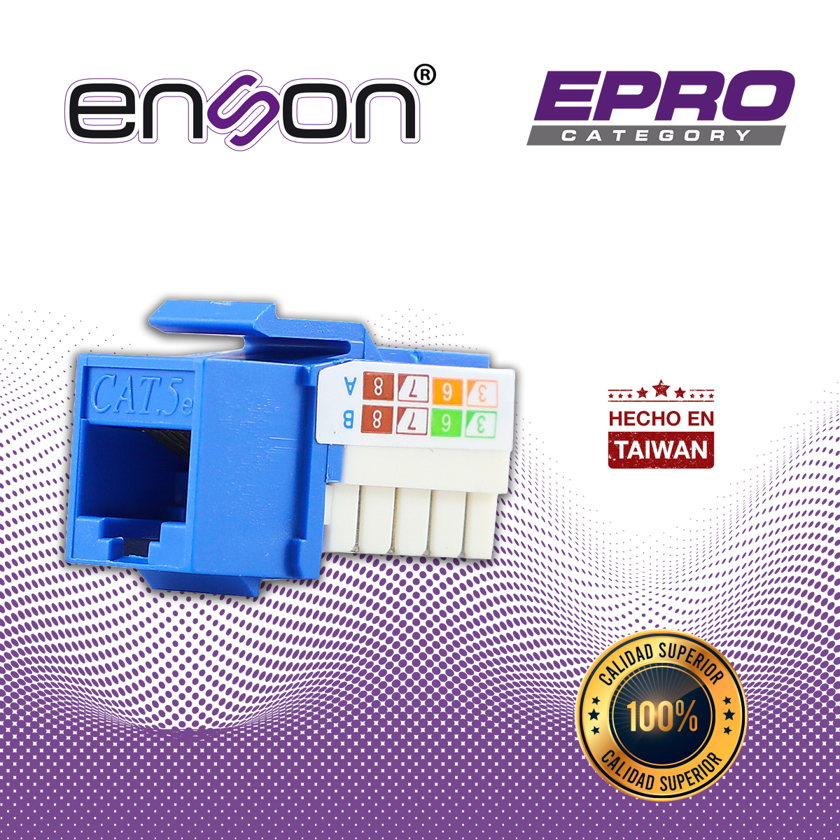 CONECTOR MODULAR JACK RJ45 ENSON EPRO-JACK5E-BL SERIE PRO, POSICION VERTICAL CAT5E COLOR AZUL COMPATIBLE CON PLACAS ENSON EPRO-FP REQUIERE USO DE PINZAS EPRO-JACKTOOL