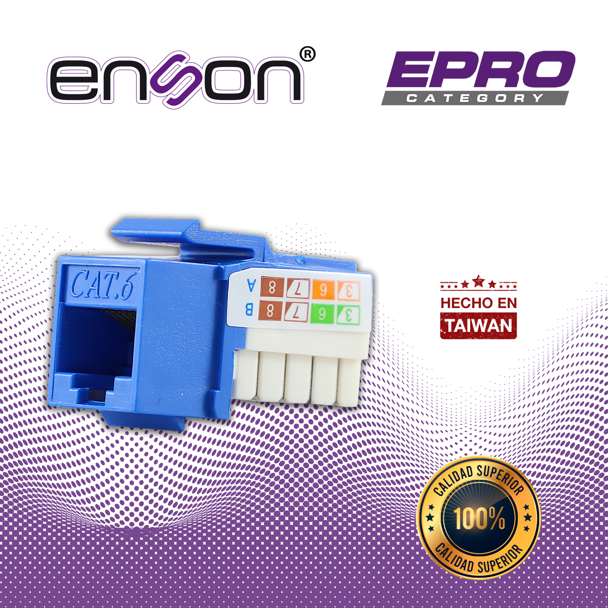 CONECTOR MODULAR JACK RJ45 ENSON EPRO-JACK6-BL SERIE PRO, POSICION VERTICAL CAT6 COLOR AZUL COMPATIBLE CON PLACAS ENSON EPRO-FP REQUIERE USO DE PINZAS EPRO-JACKTOOL