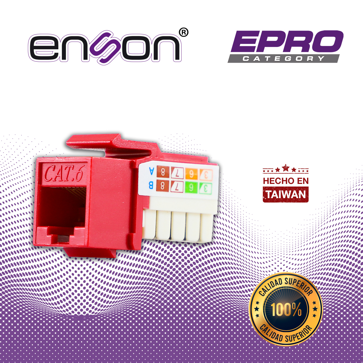 CONECTOR MODULAR JACK RJ45 ENSON EPRO-JACK6-RD SERIE PRO, POSICION VERTICAL CAT6 COLOR ROJO COMPATIBLE CON PLACAS ENSON EPRO-FP REQUIERE USO DE PINZAS EPRO-JACKTOOL