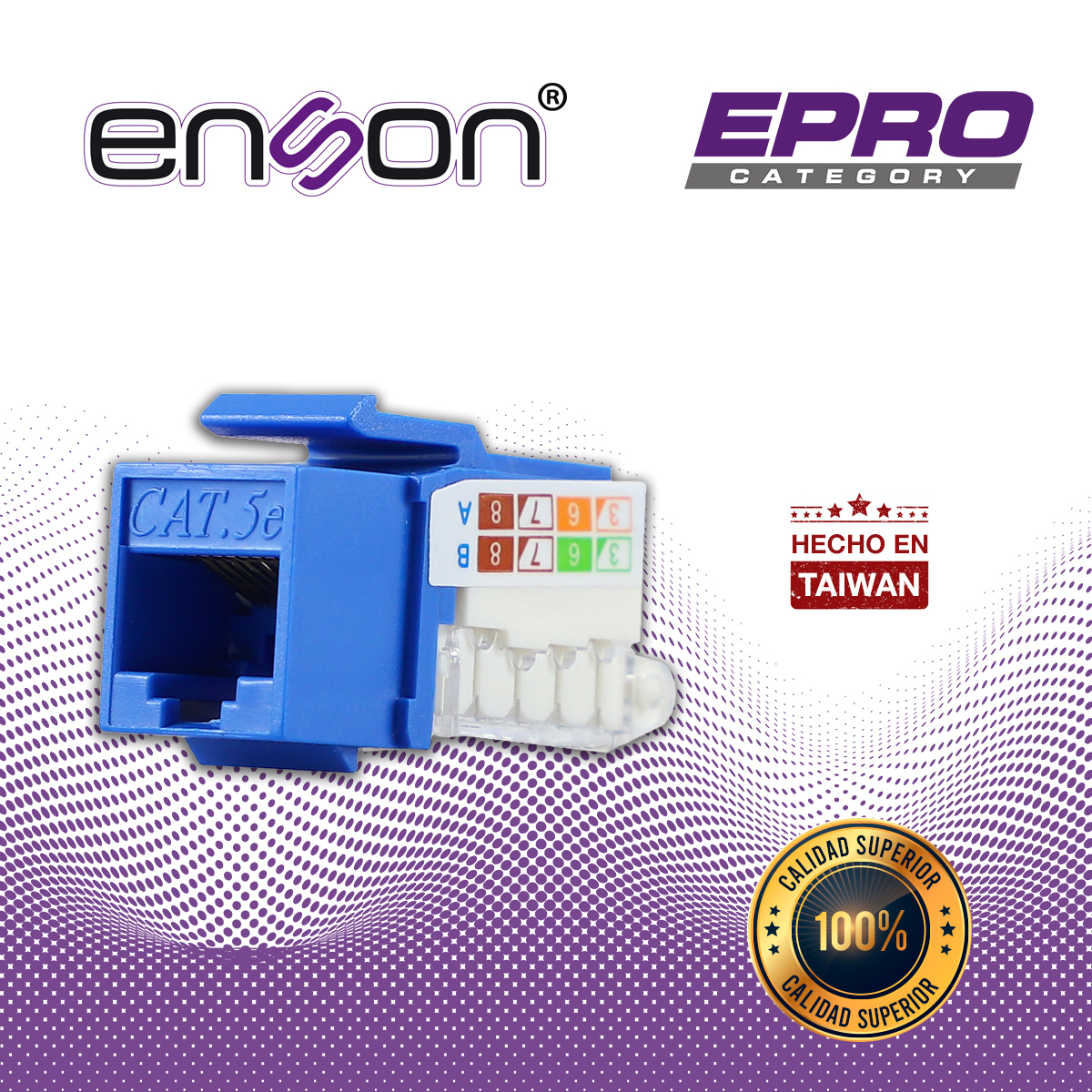 CONECTOR MODULAR JACK RJ45 ENSON EPRO-TLJACK5E-BL SERIE PRO TERMINADO SIN PINZAS, POSICION VERTICAL CAT5E COLOR AZUL COMPATIBLE CON PLACAS ENSON EPRO-FP