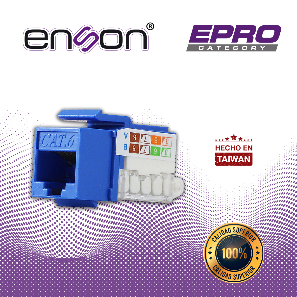 CONECTOR MODULAR JACK RJ45 ENSON EPRO-TLJACK6-BL SERIE PRO TERMINADO SIN PINZAS, POSICION VERTICAL CAT6 COLOR AZUL COMPATIBLE CON PLACAS ENSON EPRO-FP