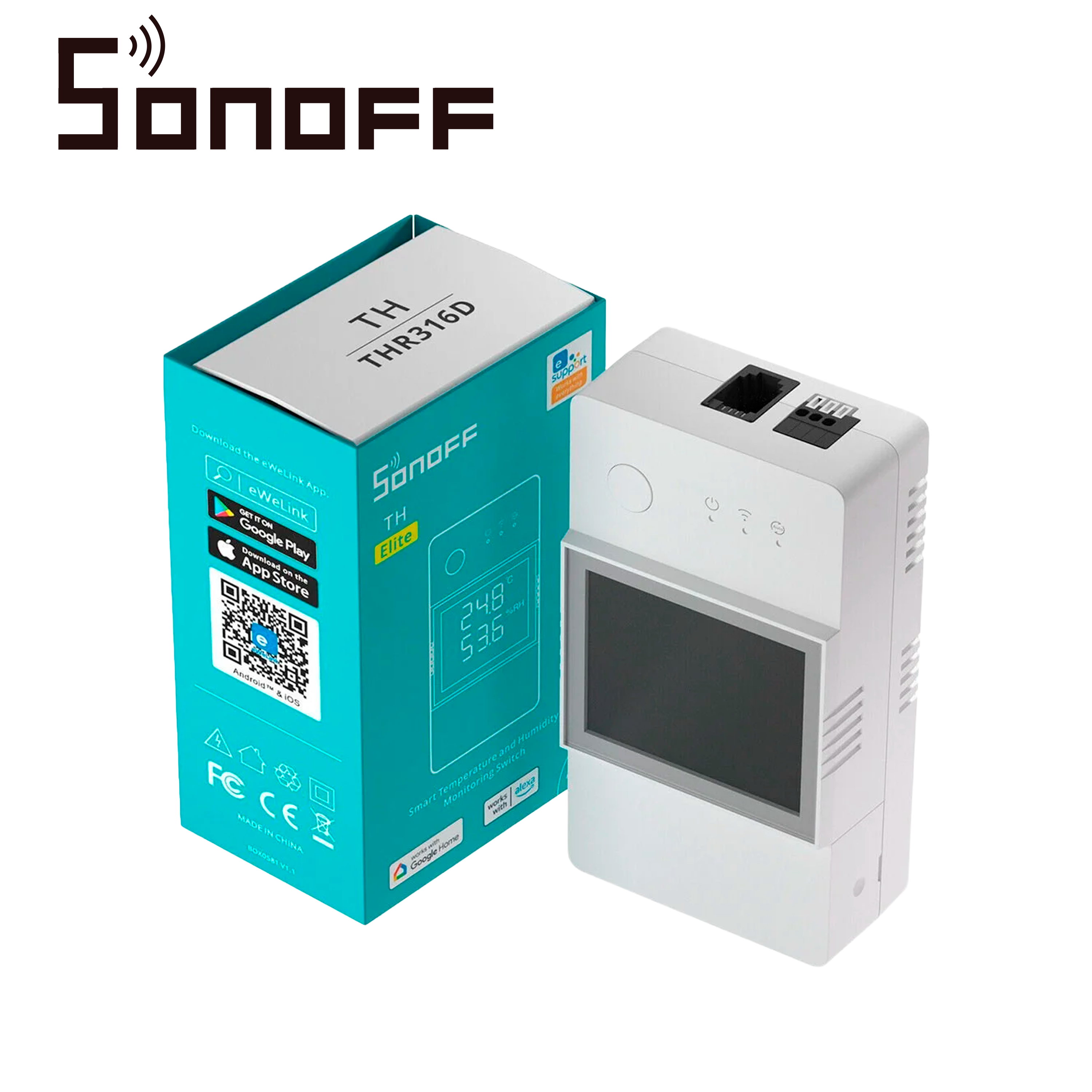 Interruptor Inteligente Con Monitoreo De Temperatura Y Humedad Sonoff Thr320d Con Display Conexion Wifi 2.4GHZ Soporta Hasta 20A Compatible Con Asistentes Virtuales