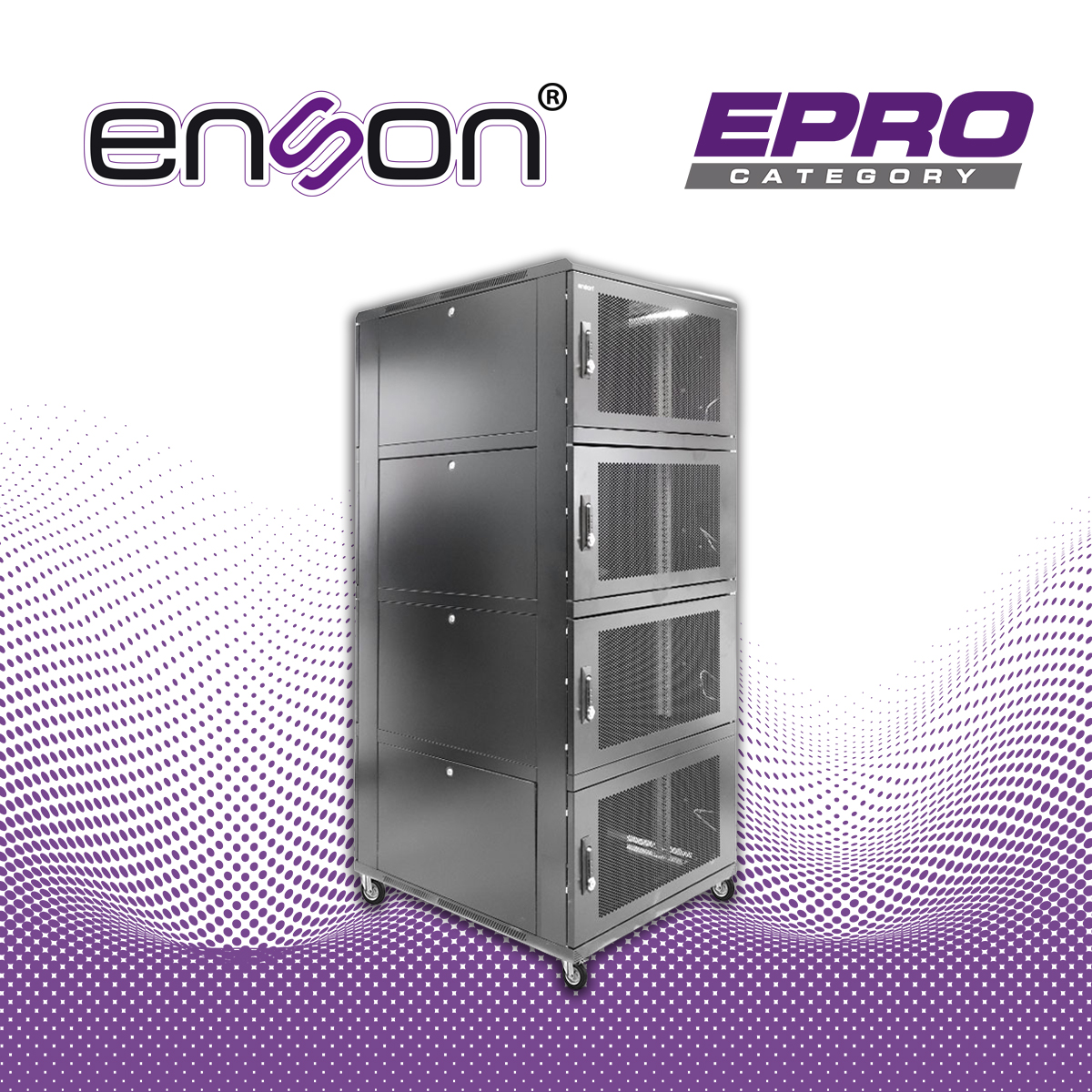 GABINETE DE PISO MODULAR DE ACERO ENSON ENS-RKGB42U8 / 36UR EN 4 MODULOS DE 9UR CADA UNO / PANELES LATERALES EXTRAIBLES / PUERTAS DE MALLA DELANTERAS Y TRASERAS CON CERRADURAS / TAMAÑO EXTERIOR 42U 800X1000X2000