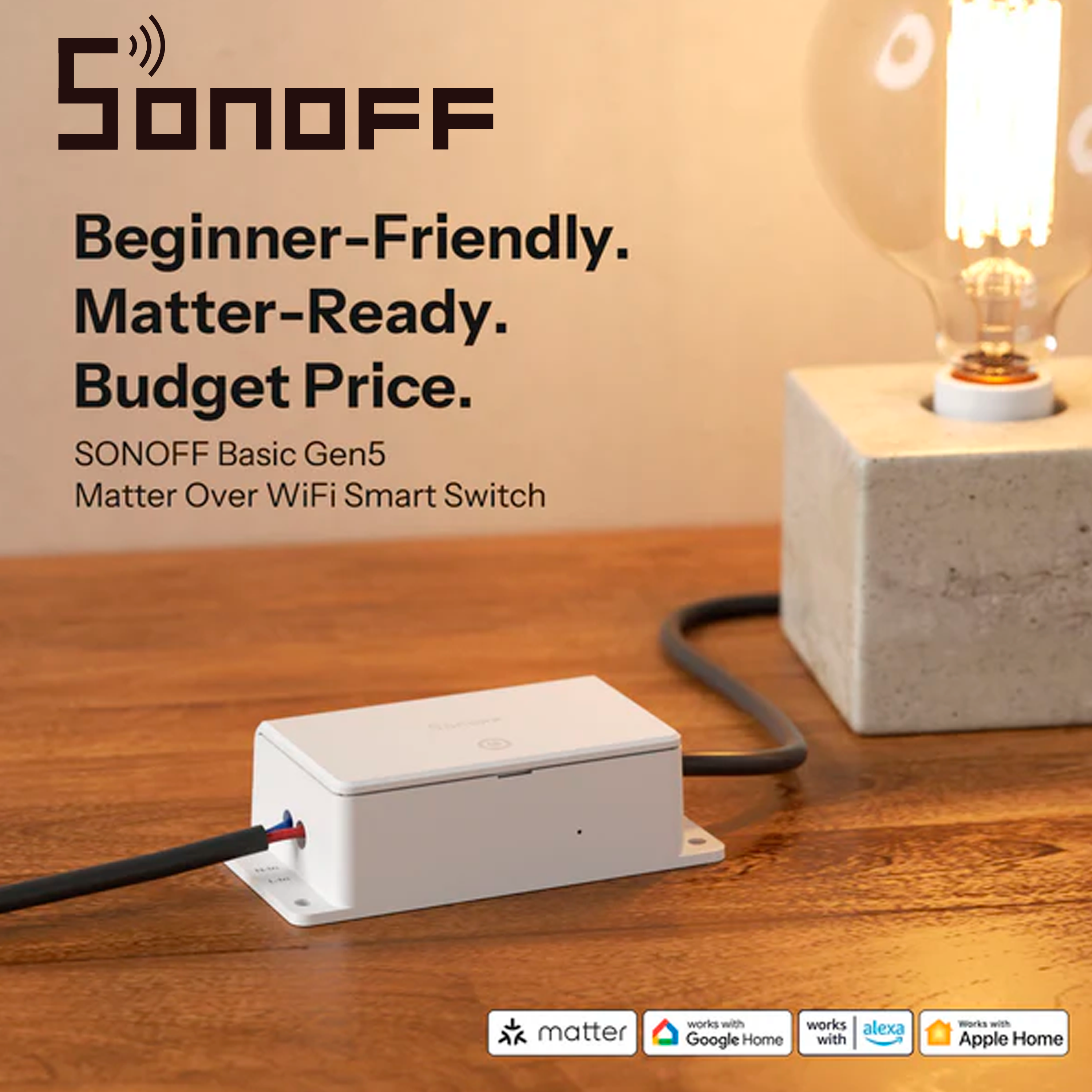 Interruptor On/off Sonoff Basic-1gs Inalambrico / Matter / Wifi Para Soluciones De Smart Home/ Compatible Con Google Home / Alexa / Apple Home / Home Assistant / Hasta 10 Amp