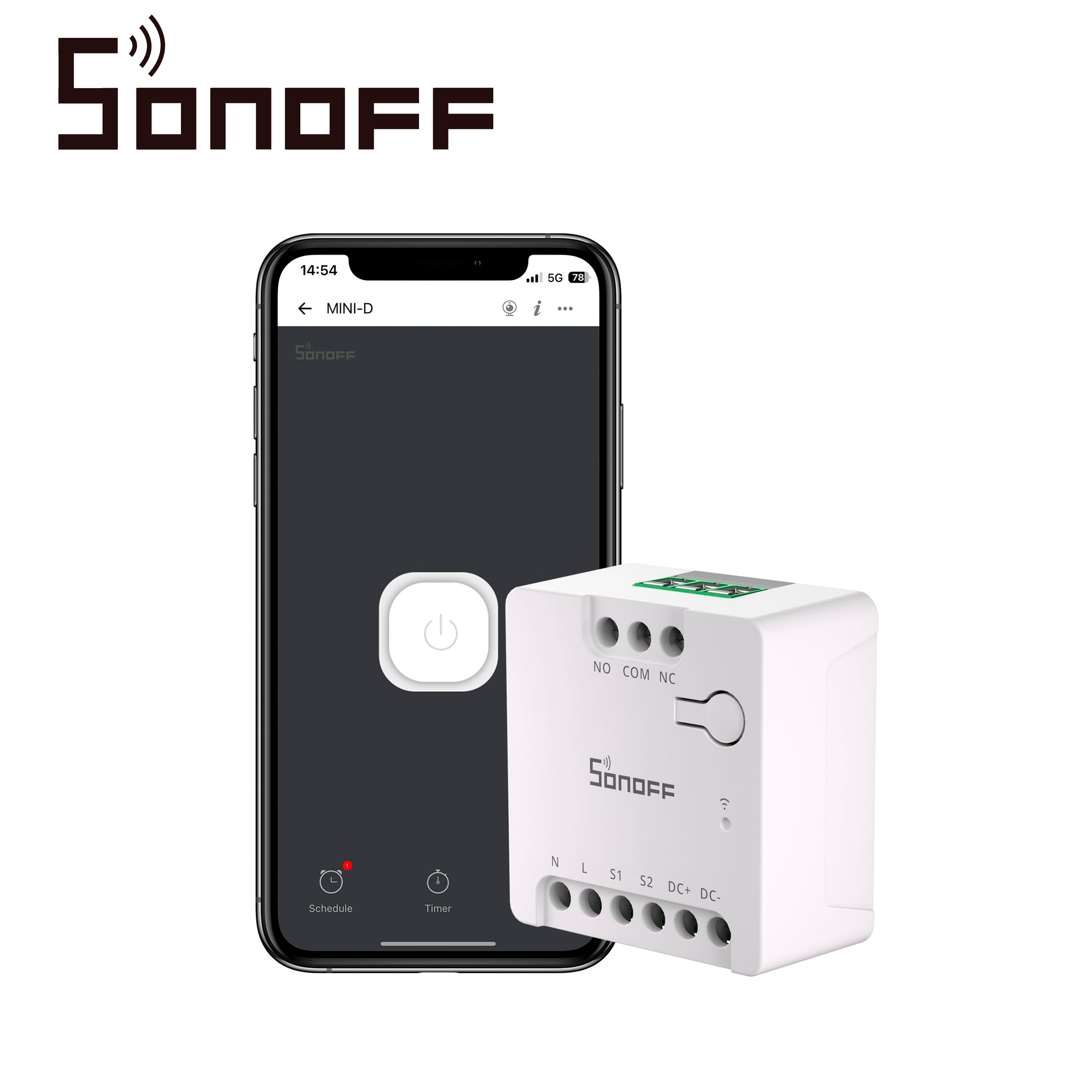 Interruptor Inteligente Matter Salida Pulso Seco Sonoff Mini-d / Compatible Soluciones De Cc De Baja Potencia Maximo 8W / Cortinas/ Motores Pequeños / Riego/ Salida De Relevador No Y Nc / Control De Acceso/ Compatible Con Google Home / Alexa / Apple Home / Home Assistant