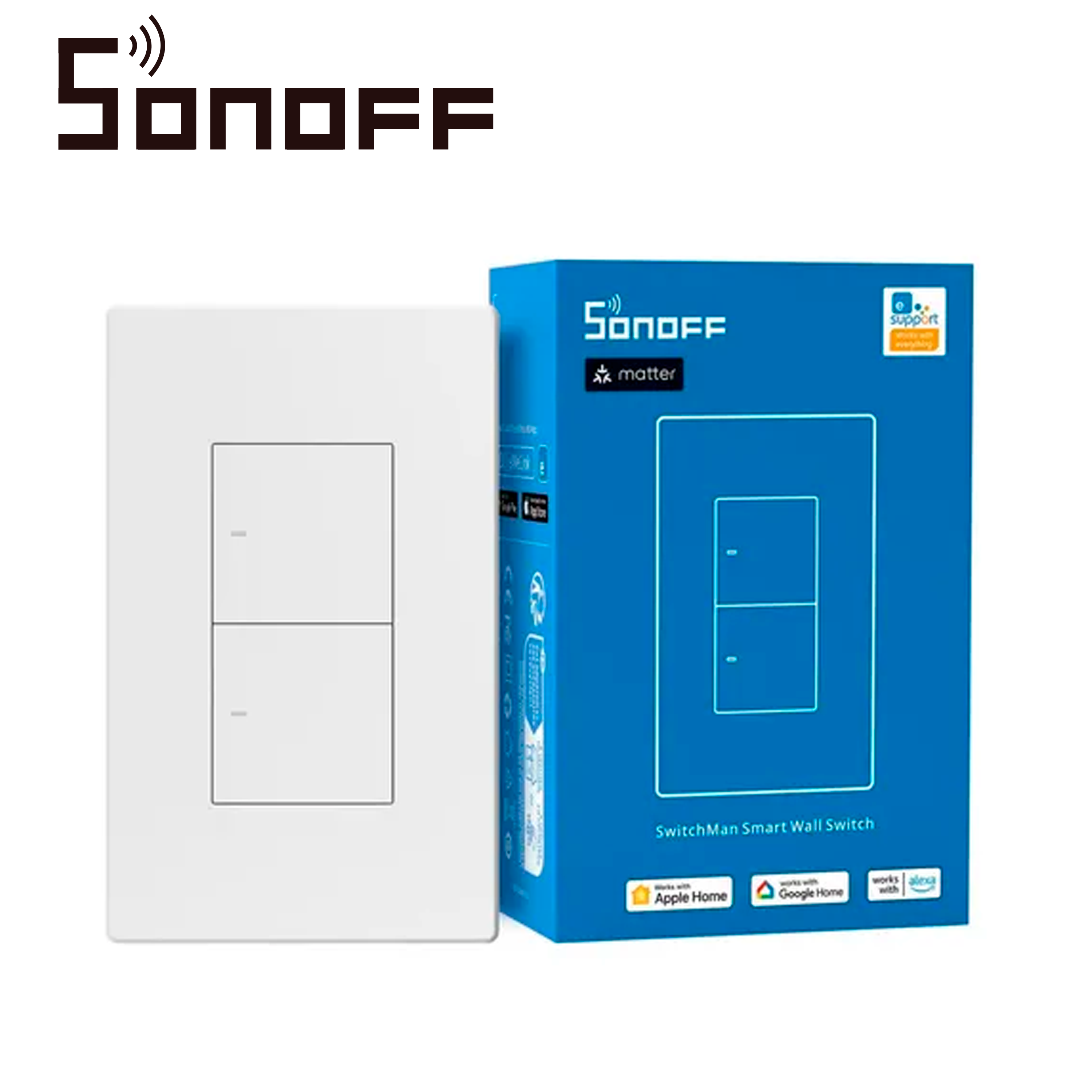 Apagador De Pared Touch Sonoff M5-2c-120w / 2 Canales On/off/ Matter/ Wifi 2.4GHZ / Compatible Con Google Home / Alexa/ Apple Home / Smartthings / Hasta 5 Amp Por Canal