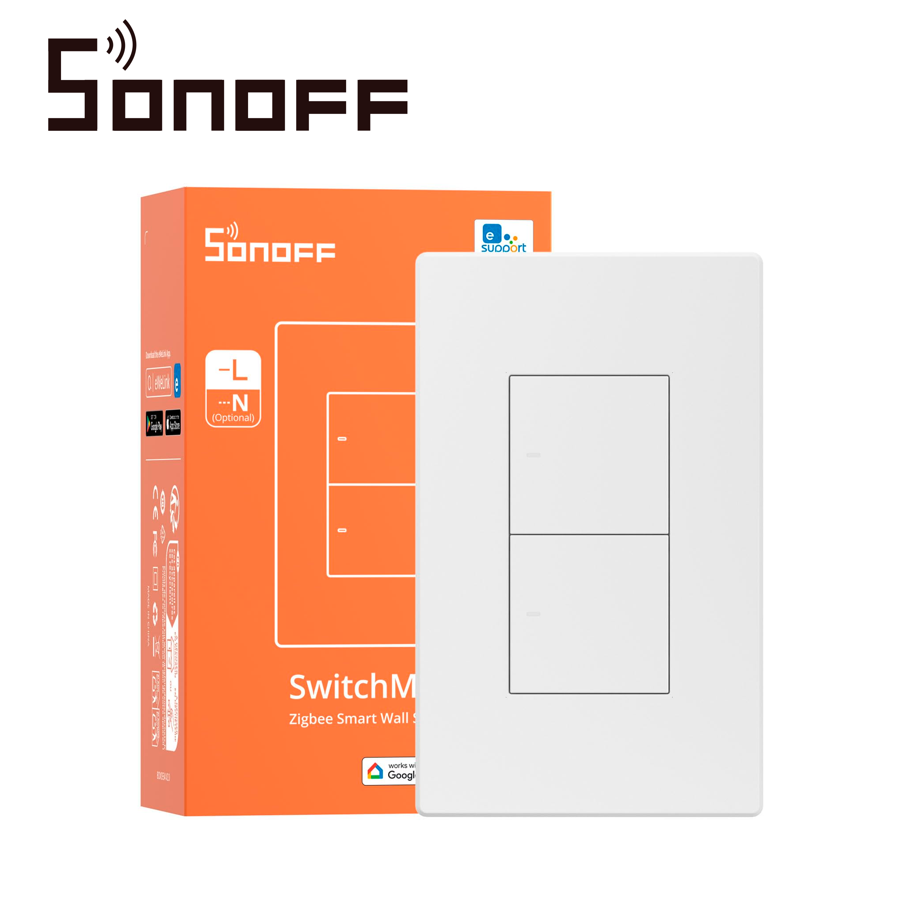 Apagador De Pared Touch Zigbee Sonoff Zbm5-2c-120w / Zigbee 3.0 / 2 Canales/ Soluciones De Smart Home/ Carga Maxima Total 10 Amp / Compatible Con Hub Zigbee