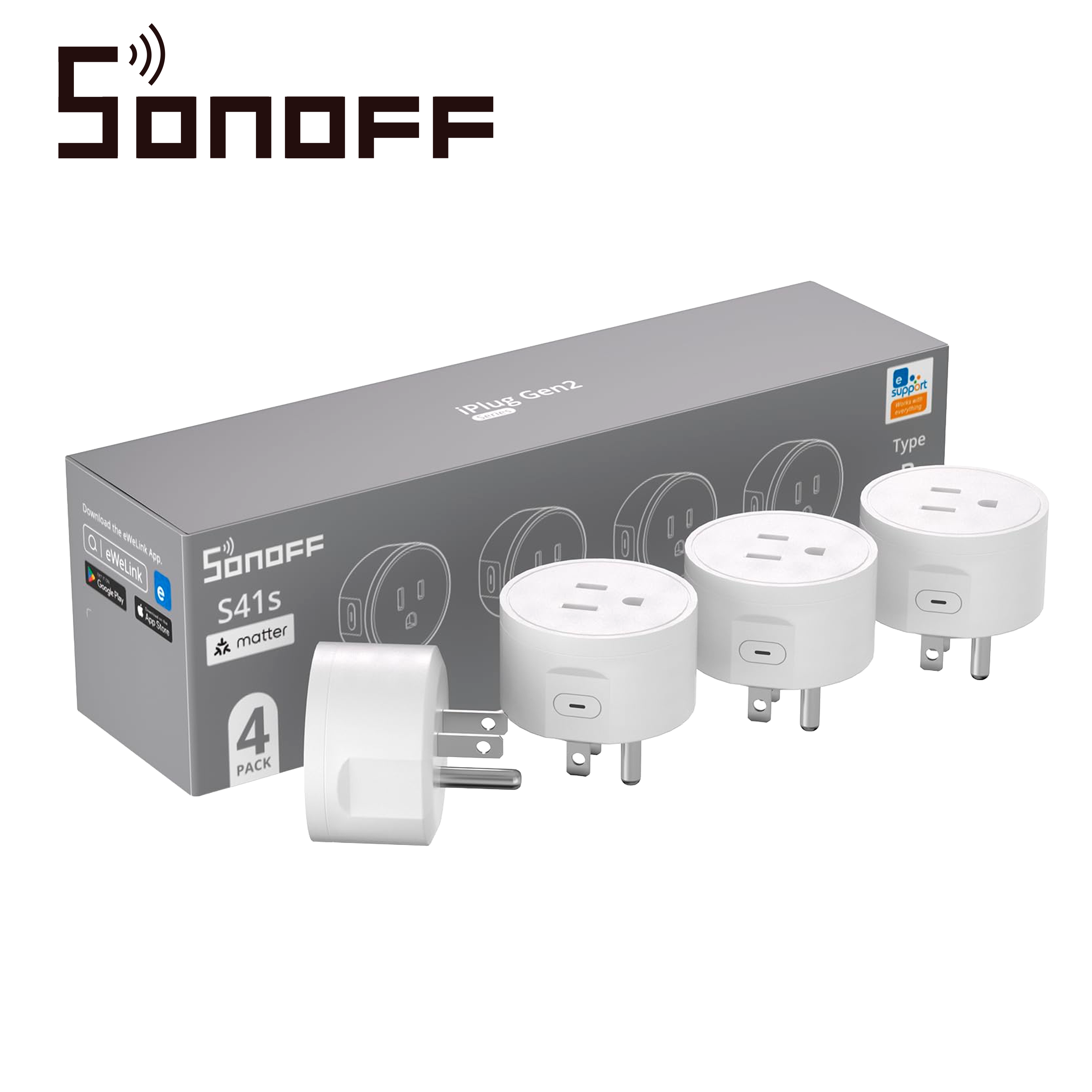 Contacto On/off Sonoff S41stpb /paquete De 4 Piezas /matter/ Wifi/ Soluciones Smart Home / Compatible Con Google Home/ Alexa / Apple Home / Home Assistant