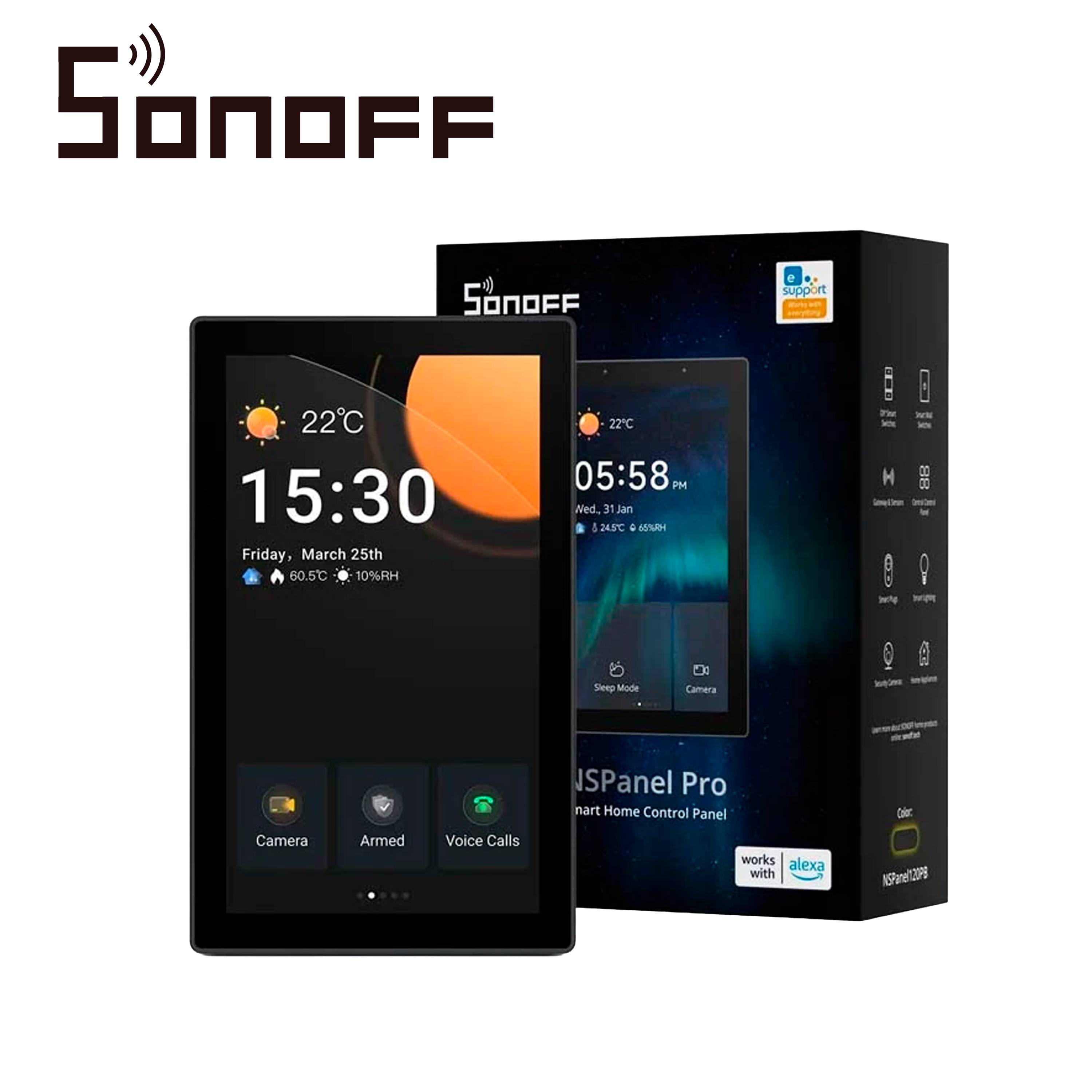Panel De Control Para Casa Inteligente Sonoff Nspanel120pb/ Color Negro/ Pantalla Touch De 4.7 Pulgadas / Hub Zigbee 3.0 Integrado / Agrega Dispositivos Zigbee Directamente Desde La Pantalla/ Compatible Con Asistentes De Voz