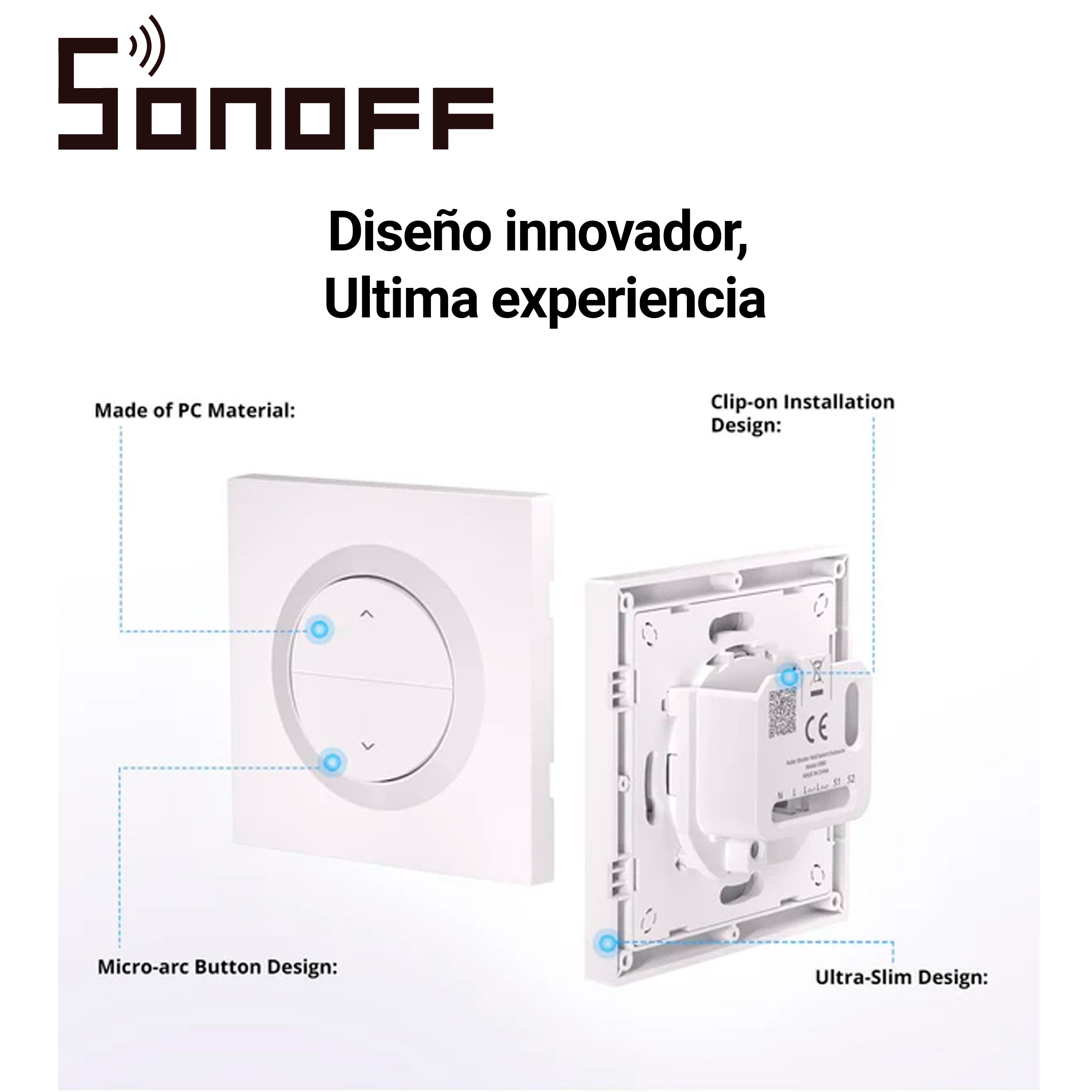 Caja De Interruptor De Pared Para Persianas Enrollables Sonoff Erbs/ Compatible Con Los Mini-rbs / Cuenta Con Un Espacio Para Colocar El Mini-rbs