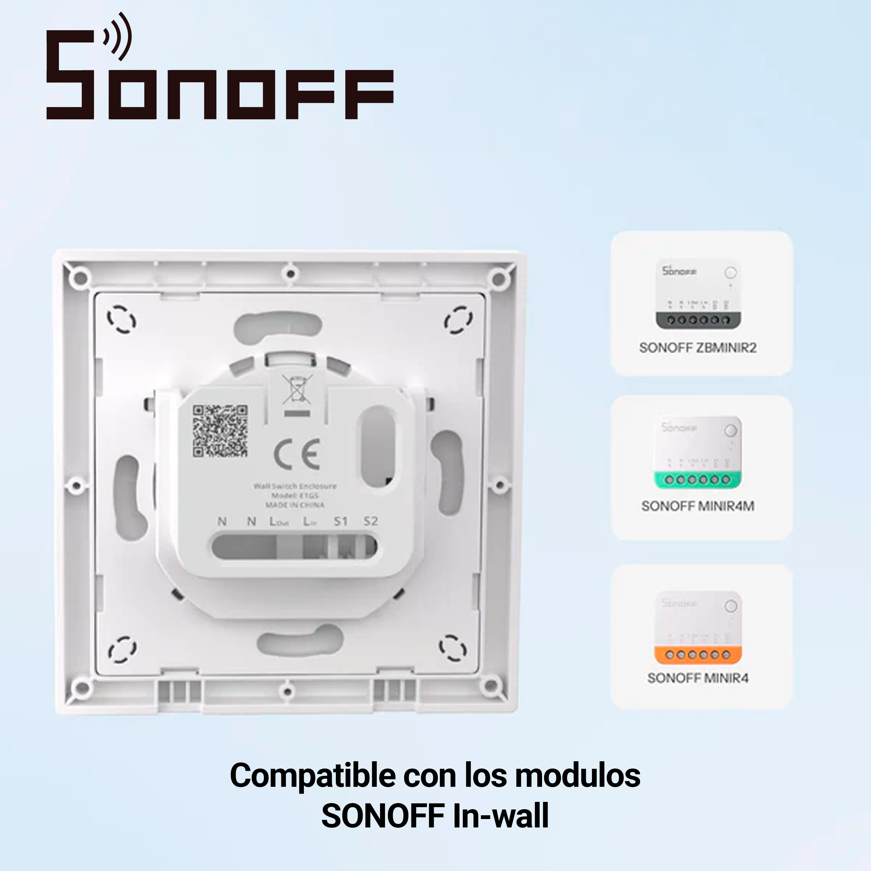 Caja Para Interruptor De Pared De Una Unidad Sonoff E1gs/ Si Requiere Neutro Para La Conexion / Compatible Con Interruptores Mini / Slot Para Un Interruptor