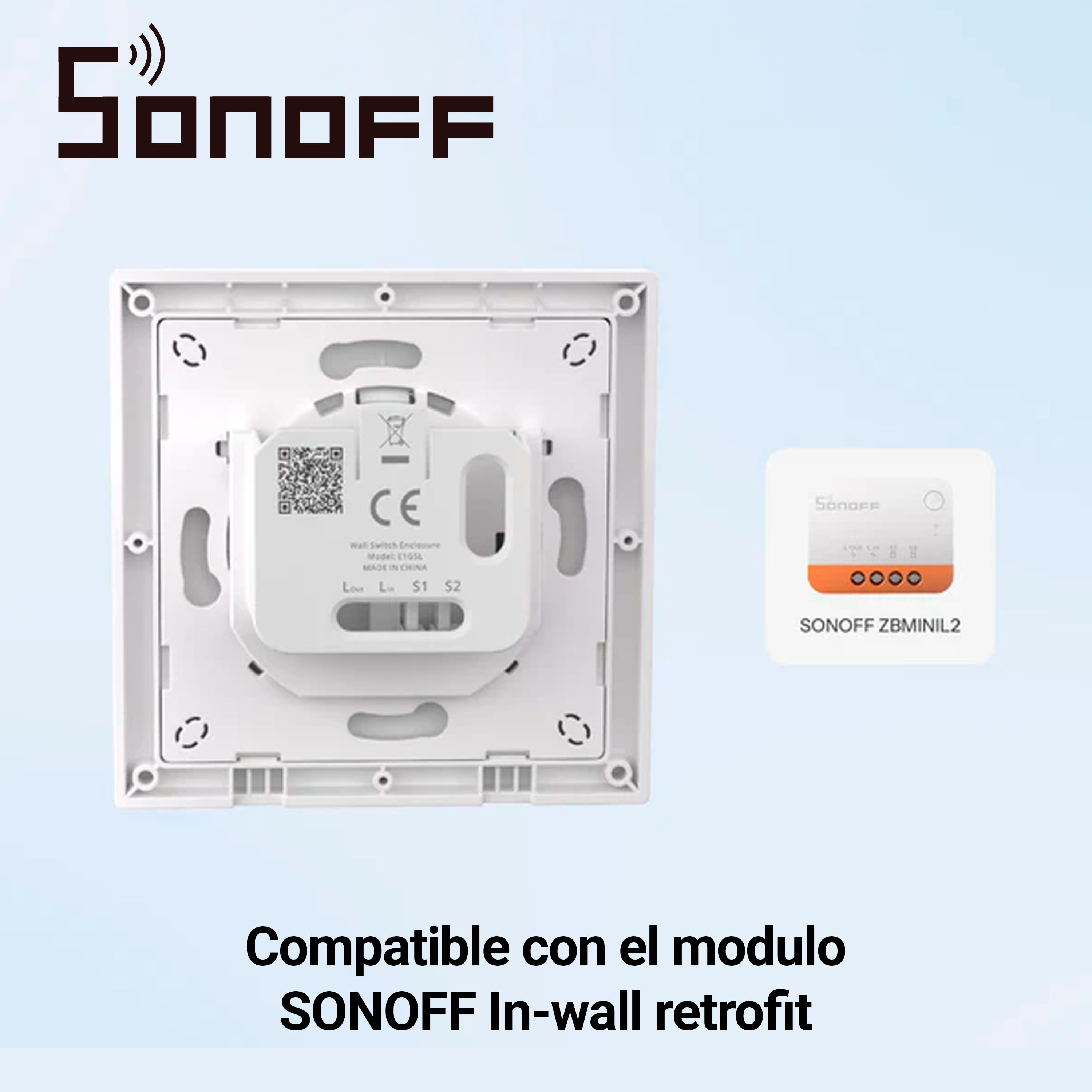 Caja Para Interruptor De Pared De Una Unidad Sonoff E1gsl / No Requiere Neutro Para La Conexion / Compatible Con Interruptores Mini Que No Requieran Neutro/ Slot Para Un Interruptor
