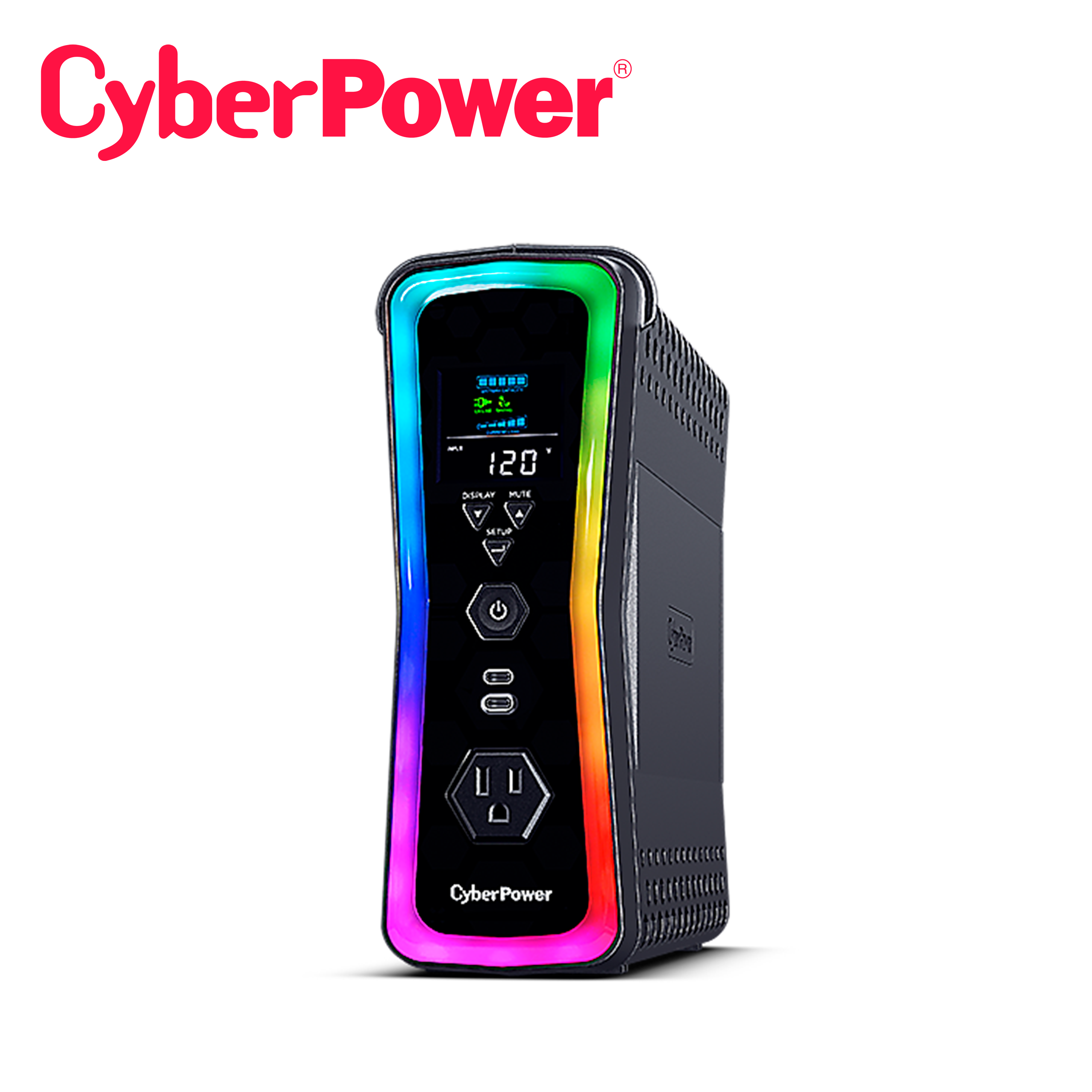 NO BREAK UPS TIPO TORRE GAMER GX150C2 CYBERPOWER 1500VA/1000W 13 CONTACTOS TOTALES (7 CON RESPALDO Y SUPRESION DE PICOS / 6 CON SUPRESOR DE PICOS) / LINEA INTERACTIVA / ONDA SENOIDAL PURA / AVR / GREENPOWER / 2 PUERTOS USB-C CARGA RAPIDA / PUERTO USB ADMINISTRACION LOCAL / LCD A COLOR / ILUMINACION RGB PERSONALIZABLE