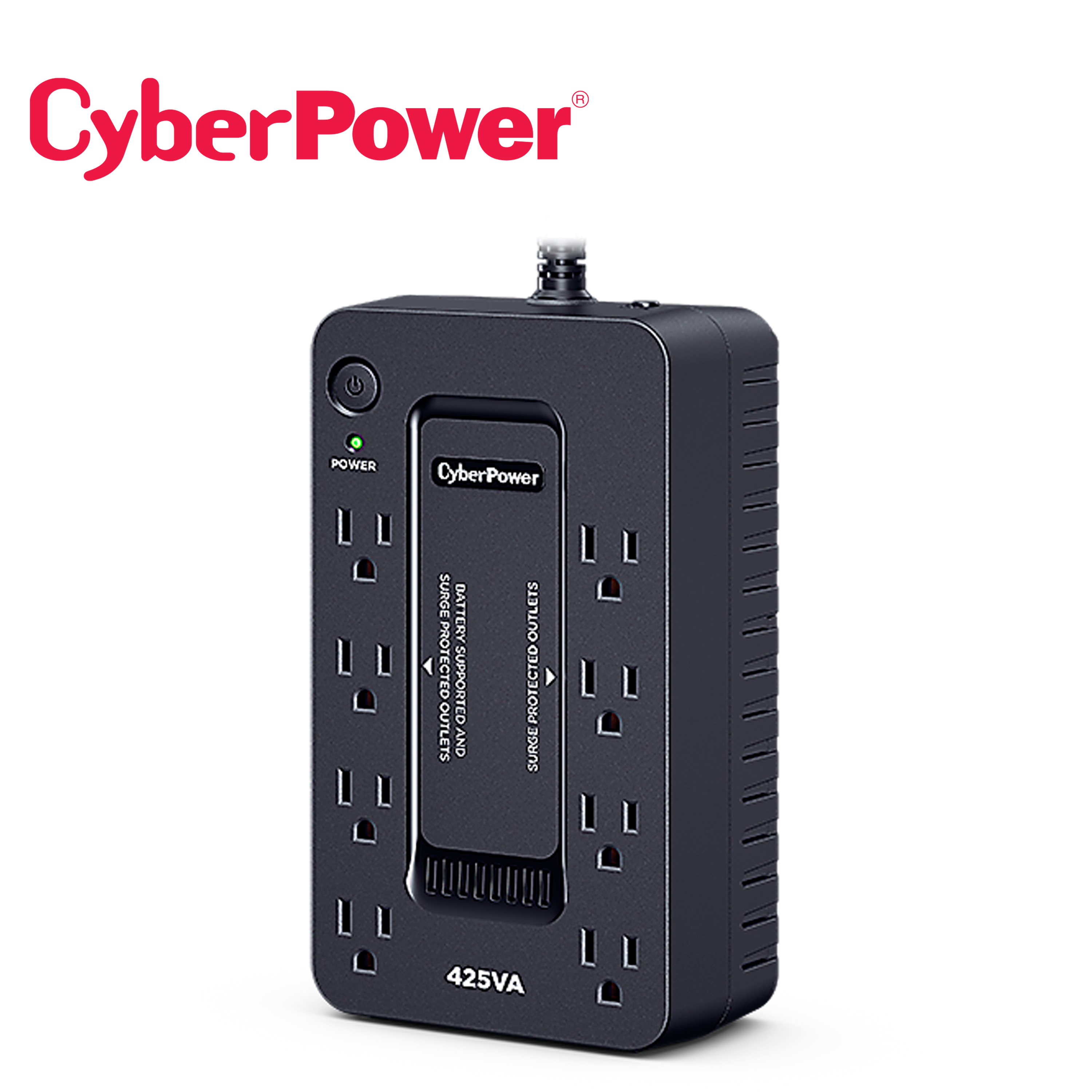 UPS CYBERPOWER ST425 425VA / 260W / STANDBY / SOFTWARE DE ADMINISTRACION POWERPANEL PERSONAL EDITION / TECNOLOGIA GREENPOWER UPS / GABINETE COMPACTO / 8 SALIDAS NEMA 5-15R / 4 CON RESPALDO DE BATERIA Y 4 CON SUPRESION / 890 JOULES / PUERTO USB