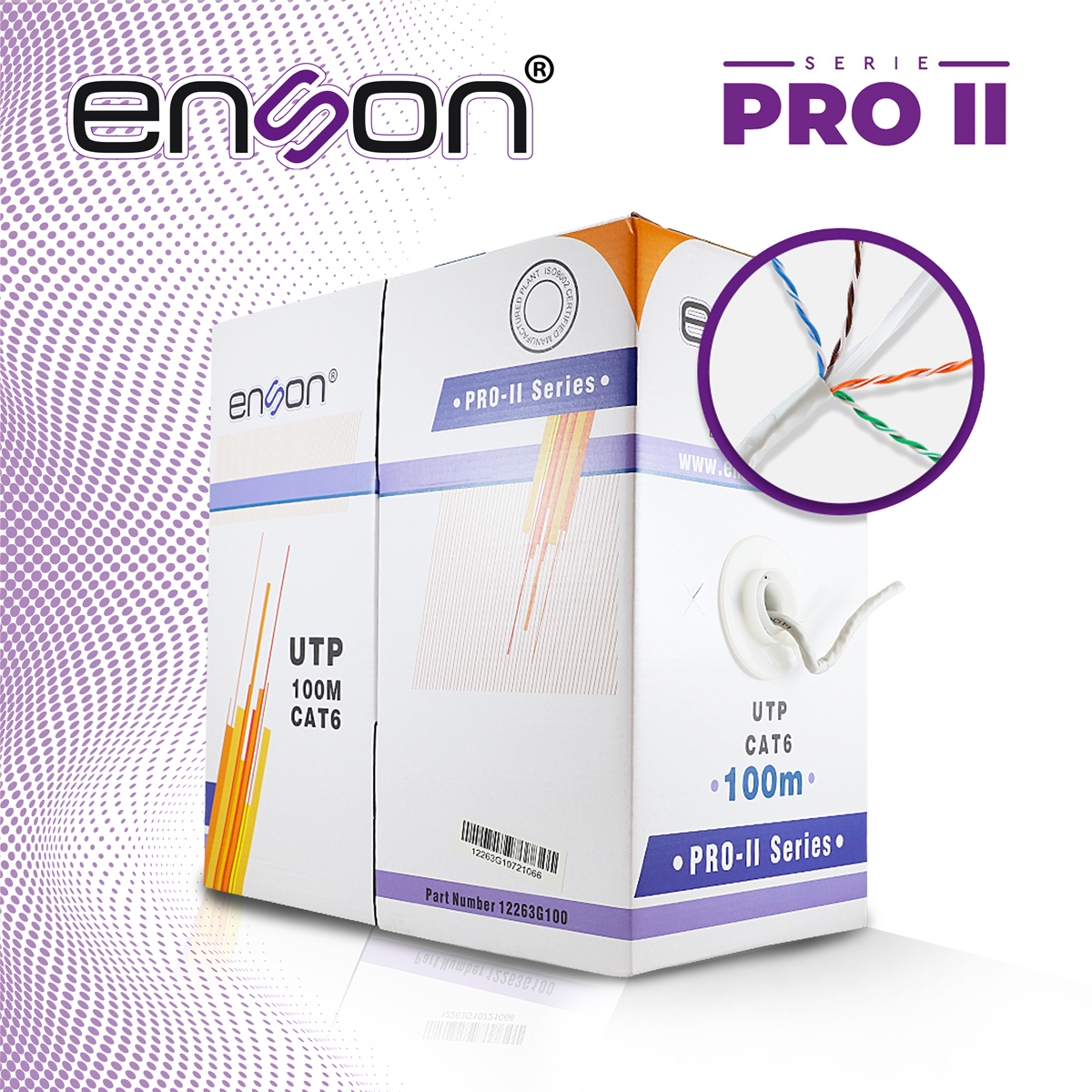 CABLE UTP CAT6 ENSON 12263G100 SERIE PRO-II CALIBE 23 AWG 100% COBRE DE ALTO RENDIMIENTO BOBINA DE 100 METROS FORRO PVC COLOR GRIS USO INTERIOR RECOMENDADO PARA CCTV, VIDEO IP Y REDES BASE 10,100,1000