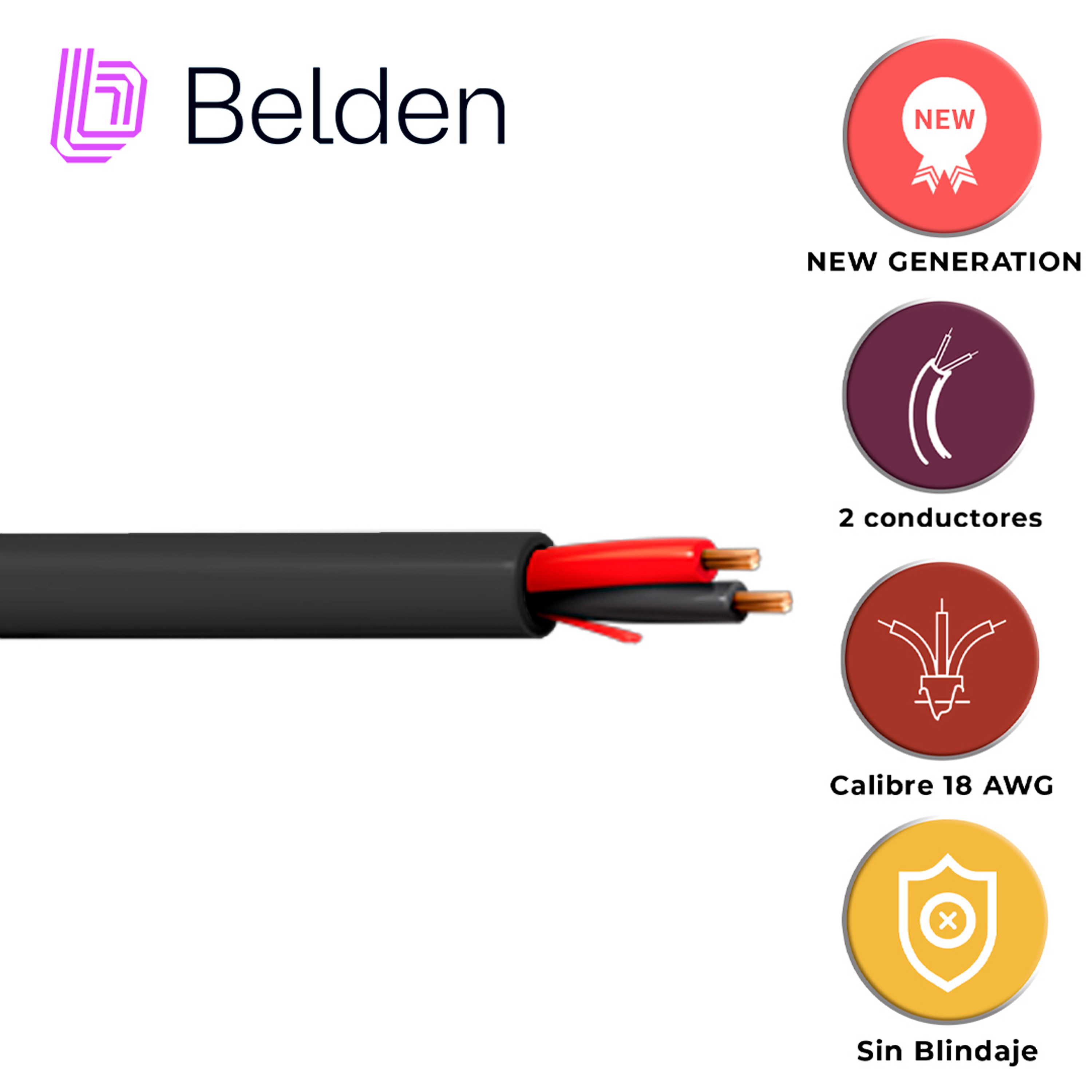 CABLE DE SEGURIDAD Y SONIDO BELDEN 5300UE 0101000 / INTERIOR / NEGRO / 2 CONDUCTORES / 18 AWG / MULTIFILAR / FORRO PVC / CMR / BOBINA / 1,000 PIES 305 METROS