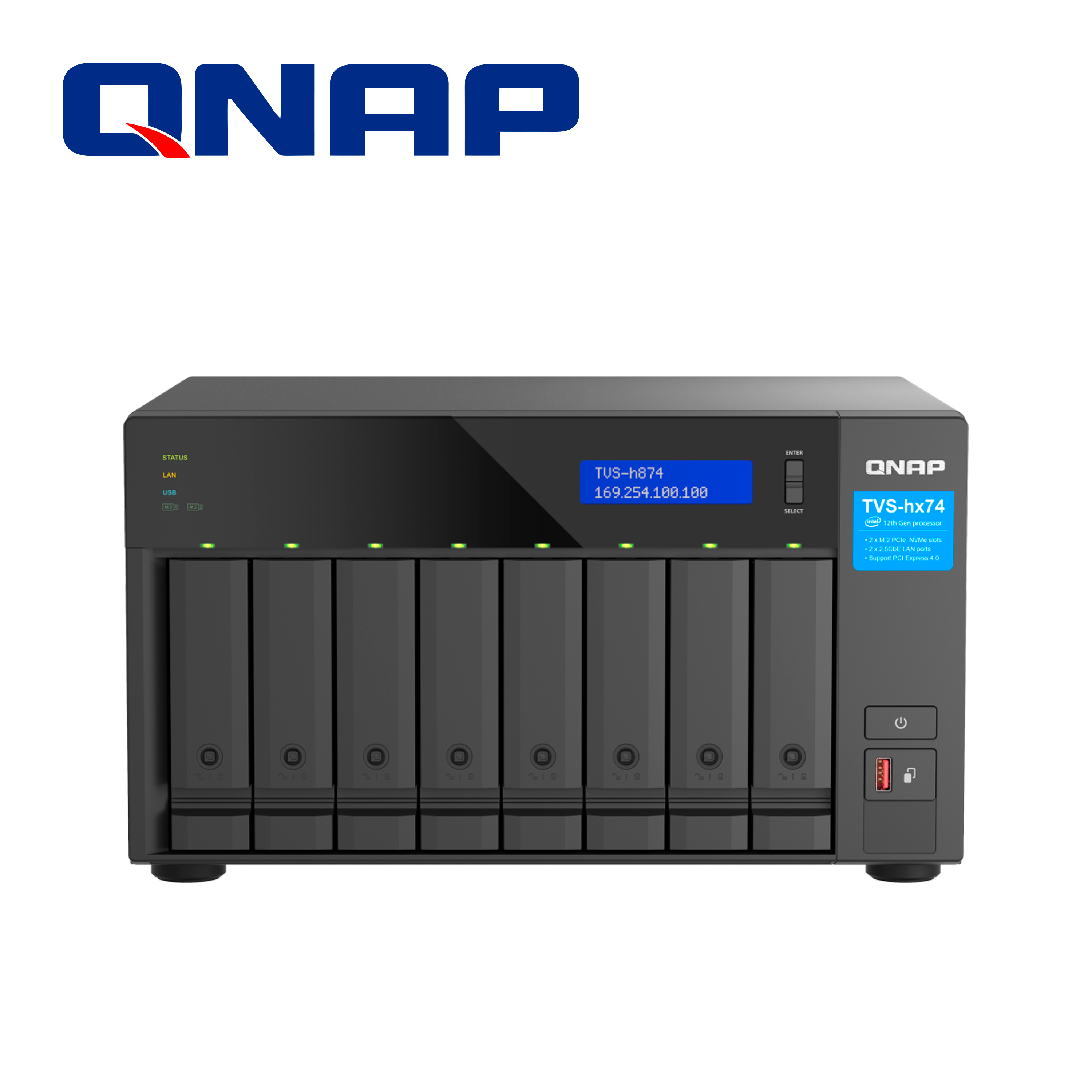 Nas Qnap Tvs-h874-i7-32g-us / 8 Bahias 3.5/2.5 / Intel Core I7 12C/20T / 32GB Ddr4 / 2 M.2 Nvme Pcie Gen4 / 2X 2.5GBE / Pcie Gen4 / HDMI 1.4B / USB 3.2 Gen 2 / Fuente 350W