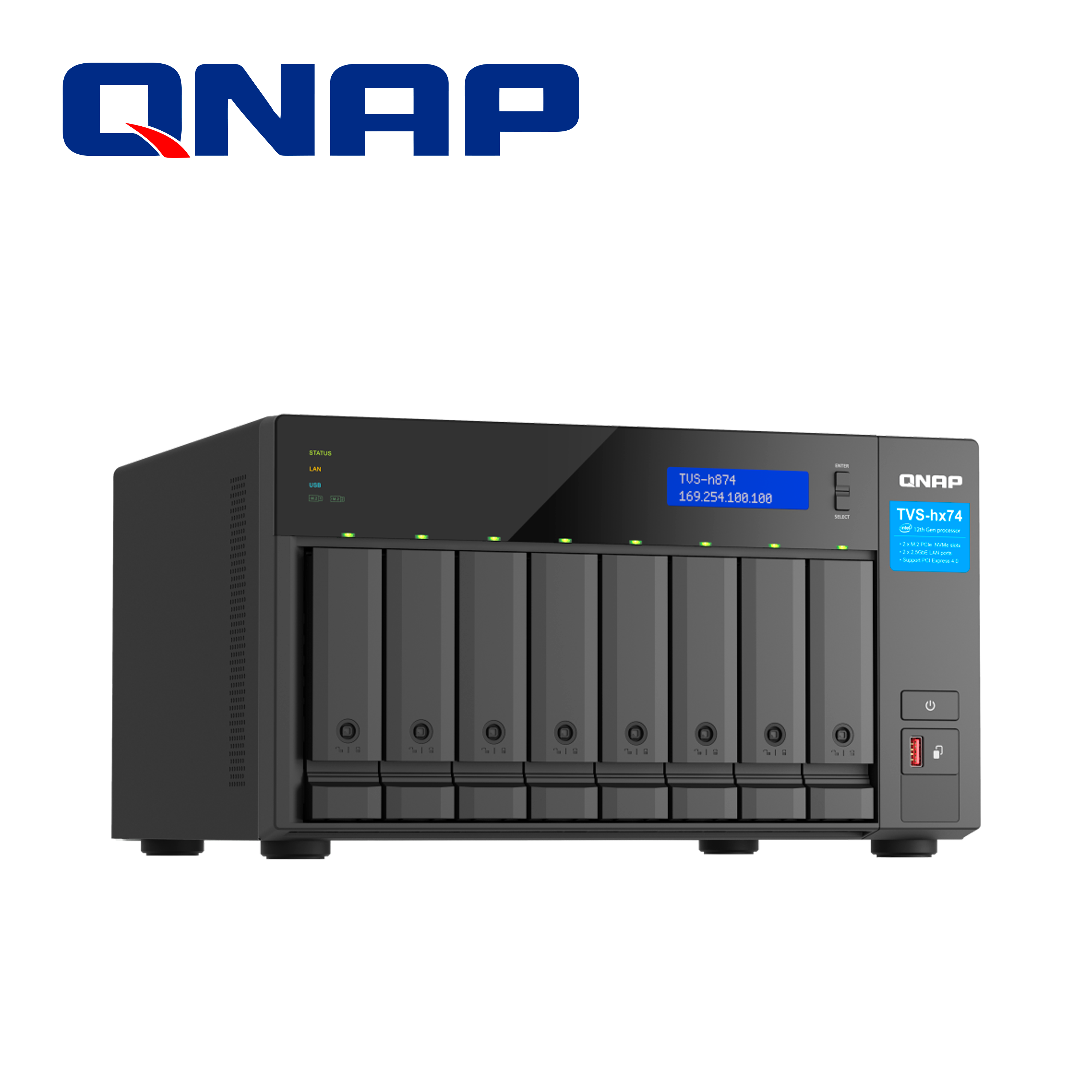 Nas Qnap Tvs-h874-i7-32g-us / 8 Bahias 3.5/2.5 / Intel Core I7 12C/20T / 32GB Ddr4 / 2 M.2 Nvme Pcie Gen4 / 2X 2.5GBE / Pcie Gen4 / HDMI 1.4B / USB 3.2 Gen 2 / Fuente 350W