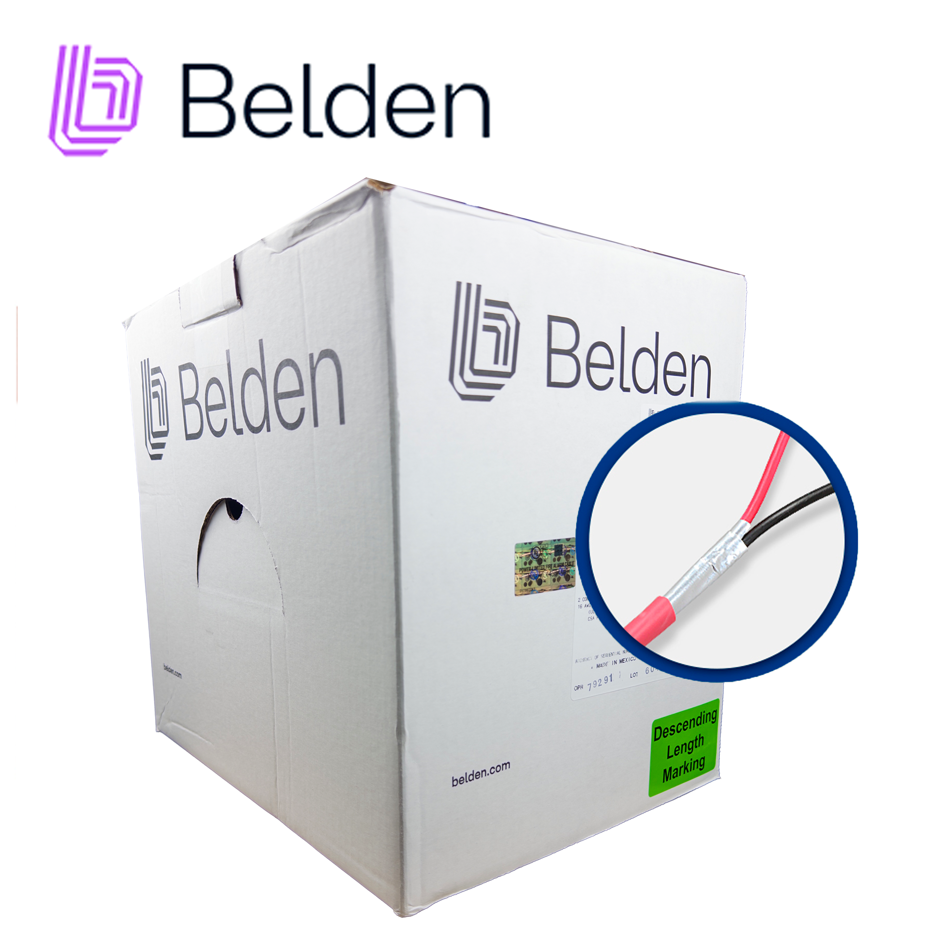 CABLE DE ALARMA CONTRA INCENDIOS BELDEN 5220FL 002A1000 / INTERIOR / ROJO / 2 CONDUCTORES / 16 AWG / SOLIDO / FORRO PVC / CMR - FPLR / BLINDADO / BOBINA EN CAJA / 1,000 PIES 305 METROS