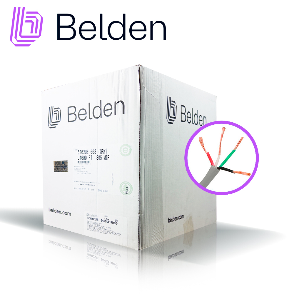 CABLE DE SEGURIDAD Y SONIDO BELDEN 5302UE 008U1000 / INTERIOR / GRIS / 4 CONDUCTORES / 18 AWG / MULTIFILAR / FORRO PVC / CMR / EN CAJA / 1,000 PIES 305 METROS