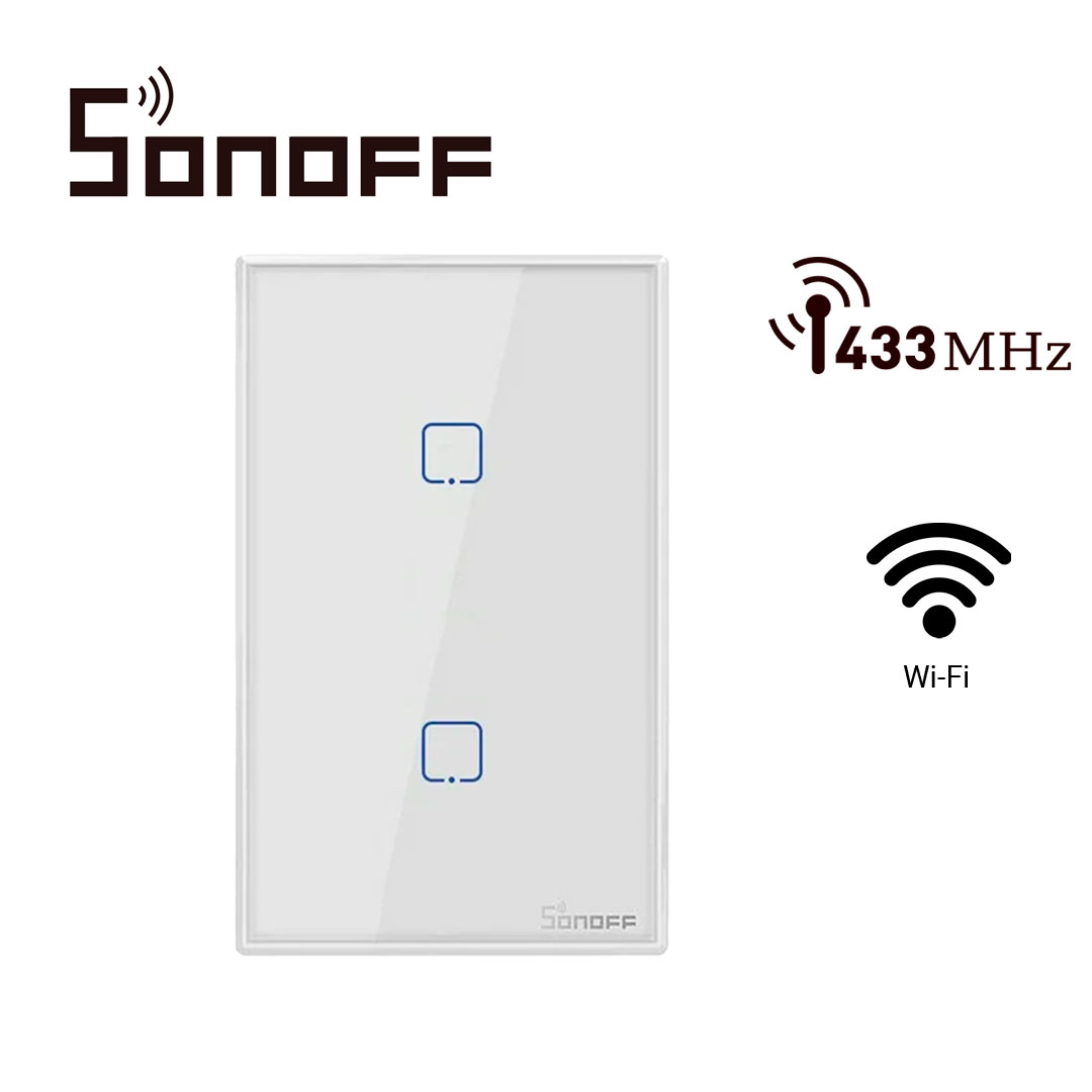 APAGADOR DE PARED TOUCH ON/OFF SONOFF T2US2C-TX / INALAMBRICO WIFI SMART HOME / TEMPORIZADOR PARA IOS Y ANDROID COMPATIBLE CON ALEXA/GOOGLE HOME/IFTTT / 2CH WIFI 2.4GHZ / RF 433 HASTA 2AMP POR