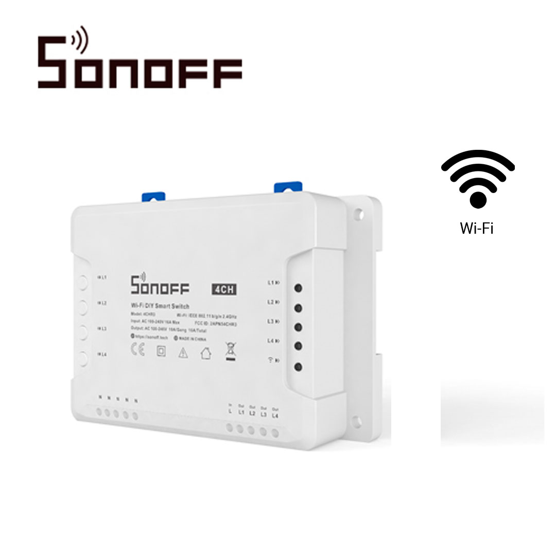 INTERRUPTOR INTELIGENTE CON 4 RELEVADORES NC/NO SONOFF 4CH PRO R3 WIFI 2.4 GHZ HASTA 10AMP POR CANAL 40 AMP TOTALES PARA SOLUCION DE SMART HOME CON TEMPORIZADOR, MONTAJE DIN RAIL Y TRES MODOS DE TRABAJO PARA IOS Y ANDROID COMPATIBLE CON ALEXA/GOOGLE HOME/IFTTT (IFTTT REQUIERE CUENTA VIP) 