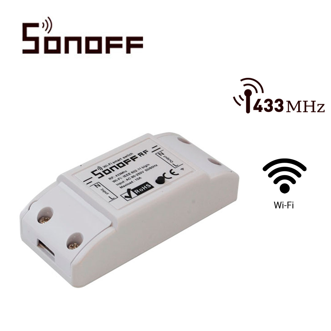 INTERRUPTOR ON/OFF SONOFF RF SMART INALAMBRICO WIFI PARA SOLUCION DE SMART HOME CON TEMPORIZADOR PARA IOS Y ANDROID COMPATIBLE CON ALEXA/GOOGLE HOME/NEST/IFTTT 1CH WIFI 2.4GHZ HASTA 10AMP SOPORTA CONTROL REMOTO PARA INTERIOR DE 433MHZ (MODELO REMOTE433 NO INCLUIDO)