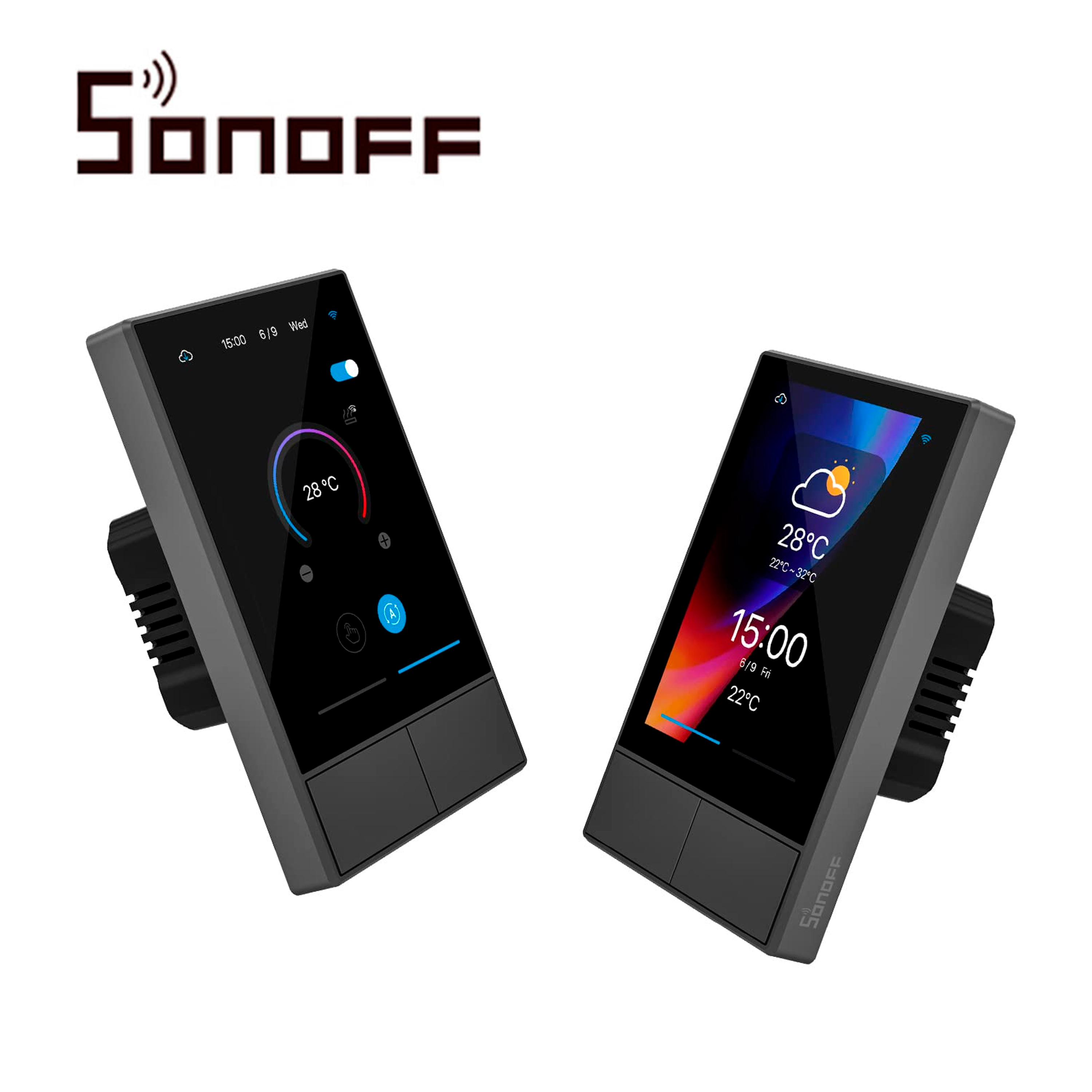 APAGADOR INTELIGENTE DE 2 UNIDADES CON PANTALLA TACTIL WIFI 2.4 GHZ + BLUETOOTH SONOFF NSPANEL-US CAPAZ DE CONTROLAR HASTA 8 DISPOSITIVOS SONOFF O ESCENAS INTELIGENTES