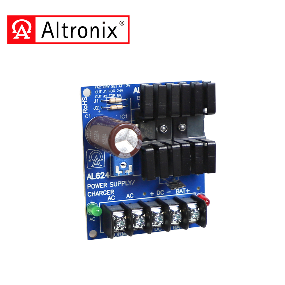 FUENTE DE ALIMENTACION/CARGADOR ALTRONIX AL624 CONVIERTE UNA ENTRADA DE AC DE BAJO VOLTAJE EN UNA SALIDA DE 6VDC, 12VDC O 24VDC. ESTA FUENTE DE ALIMENTACION DE USO GENERAL TIENE UNA AMPLIA GAMA DE APLICACIONES PARA CONTROL DE ACCESO, SEGURIDAD Y ACCESORIOS DE SISTEMAS DE CCTV QUE REQUIEREN ENERGIA A
