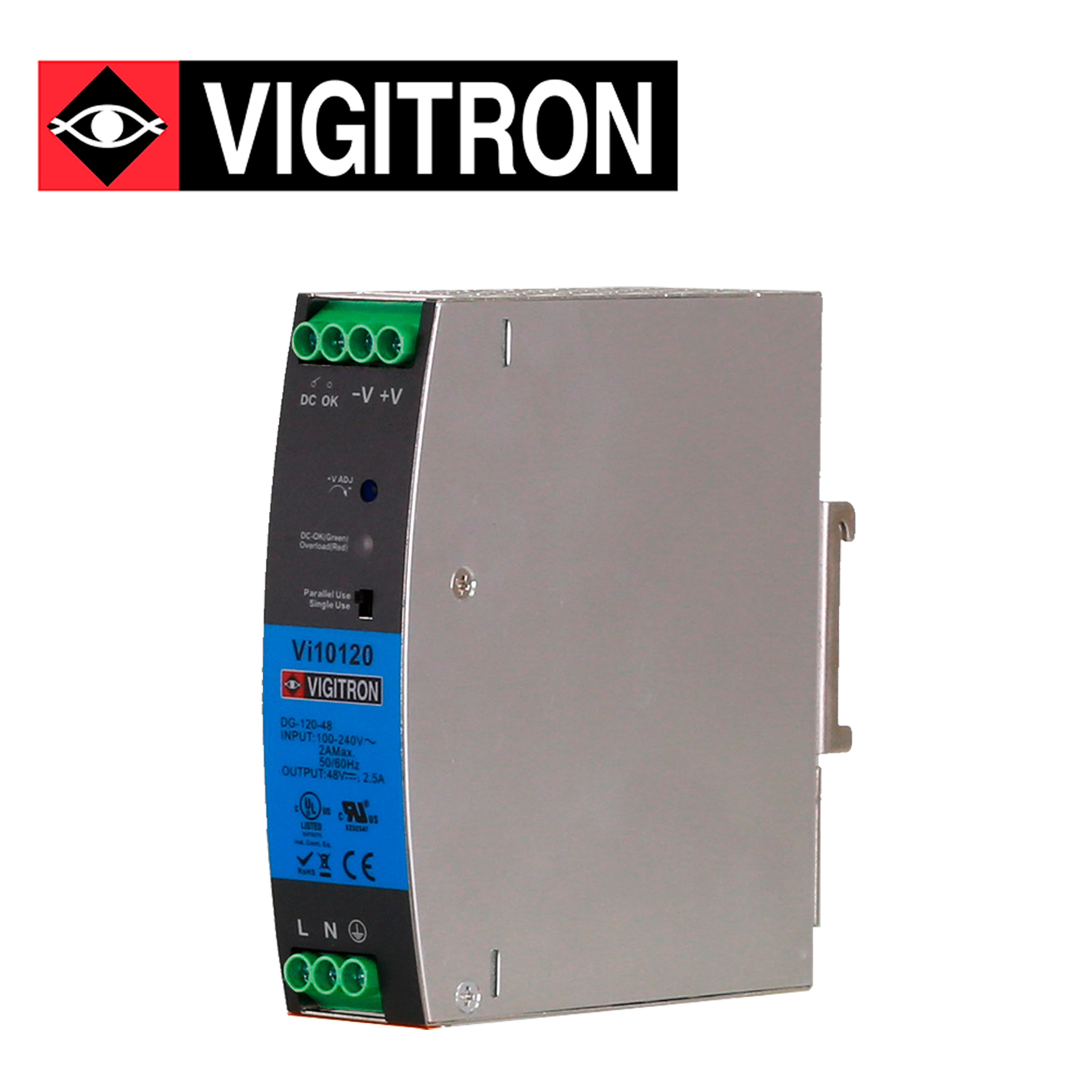 FUENTE DE PODER REFORZADA VIGITRON VI10120 / RIEL DIN / 120W -150W / 48-56VCD / SOPORTA REDUNDANCIA 11/N1 - Código: VI10120 | Compra en Guadalajara
